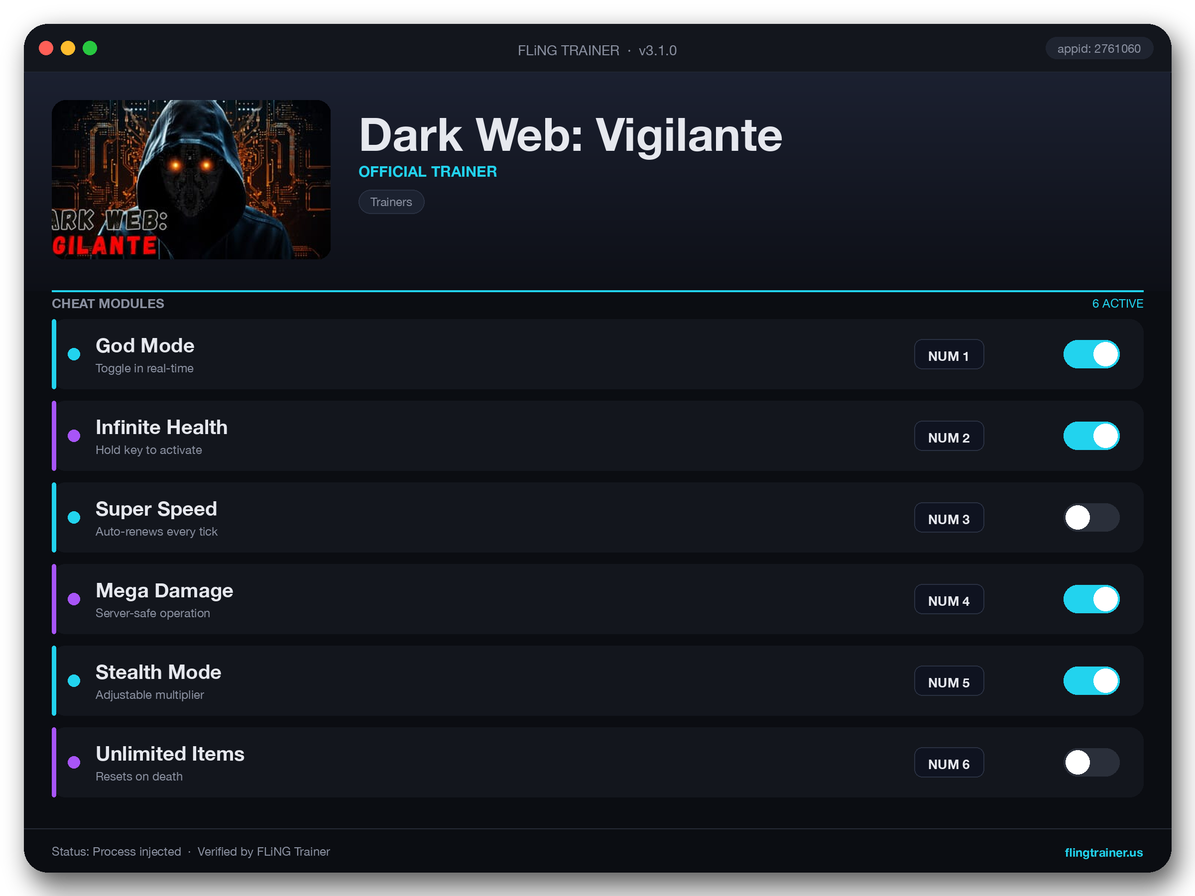 Dark Web: Vigilante Trainer interface