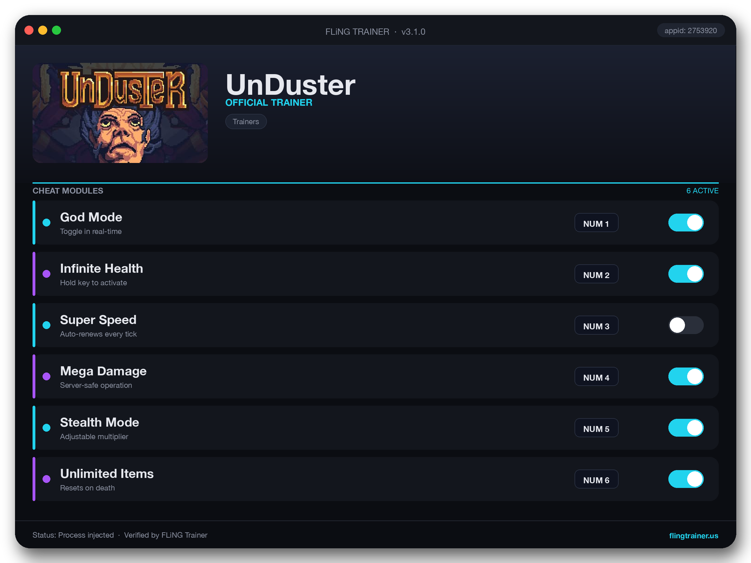 UnDuster Trainer interface