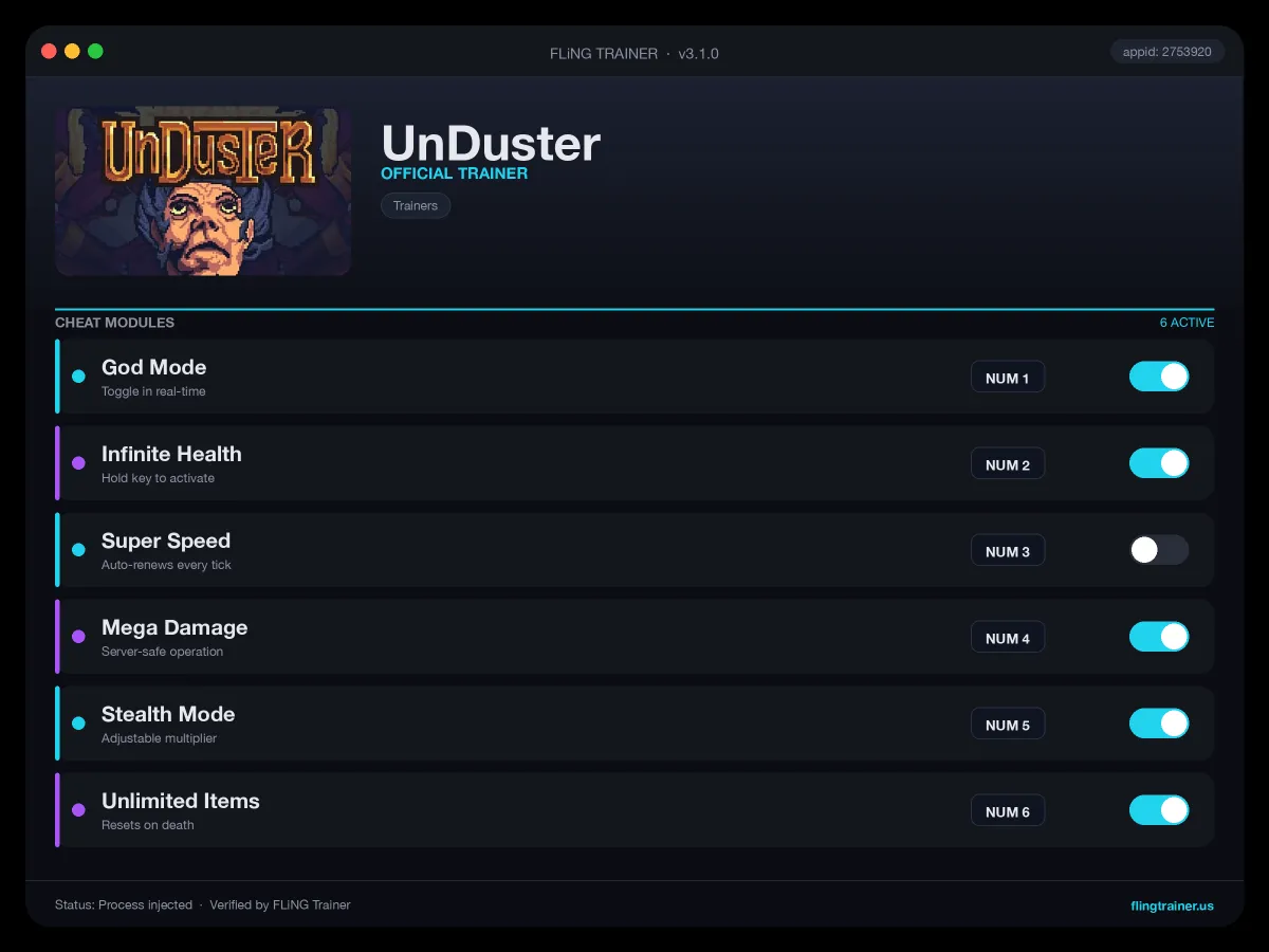 UnDuster Trainer interface