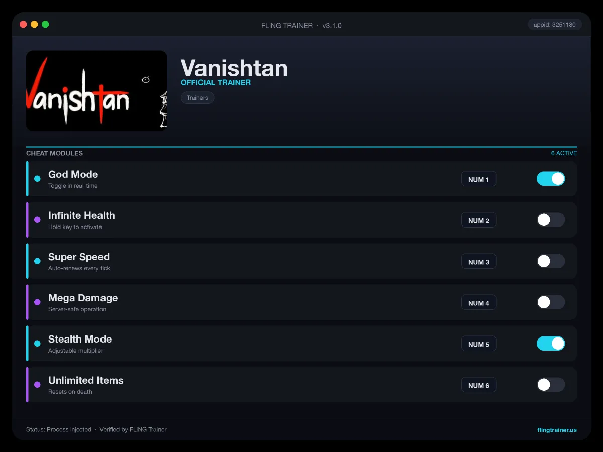 Vanishtan Trainer interface