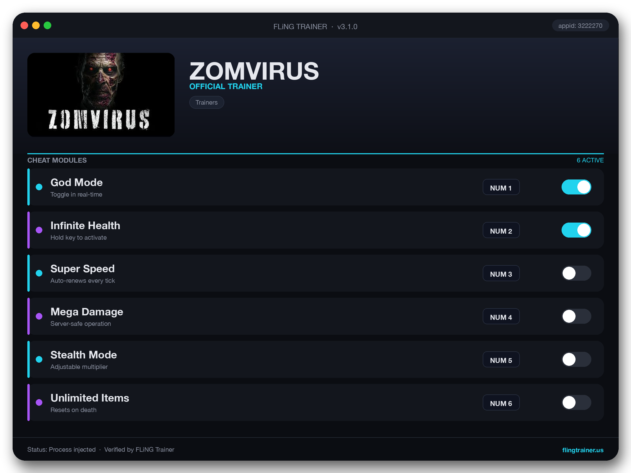 ZOMVIRUS Trainer interface