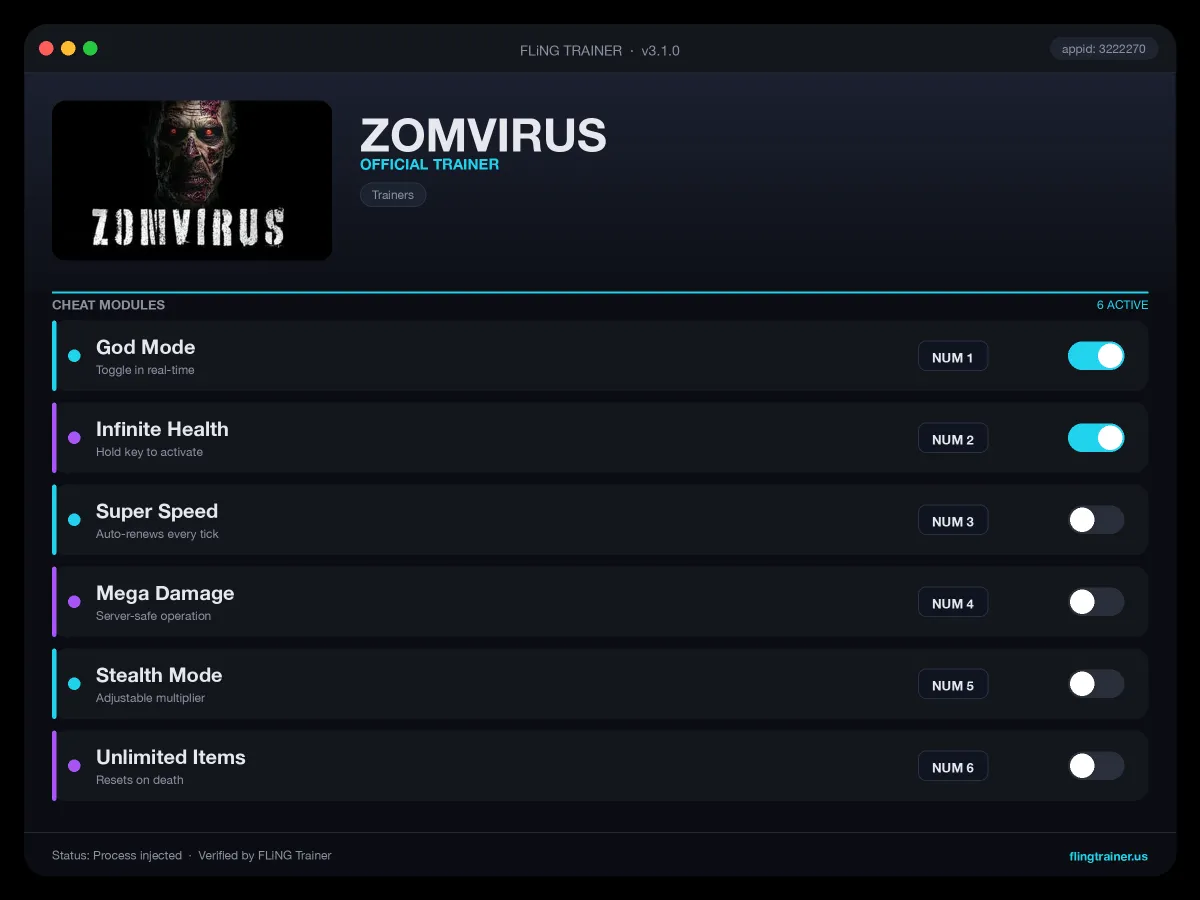 ZOMVIRUS Trainer interface