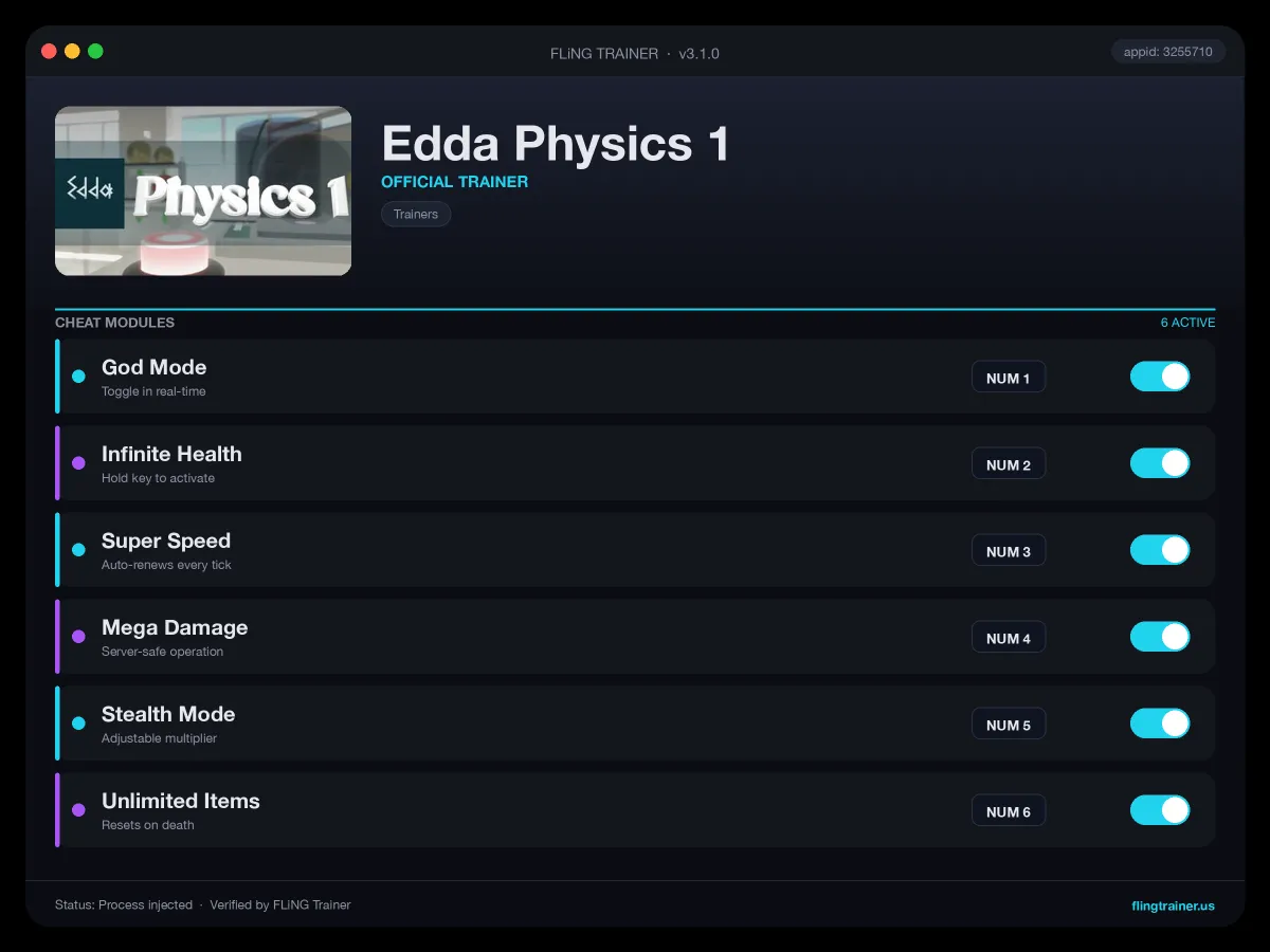 Edda Physics 1 Trainer interface