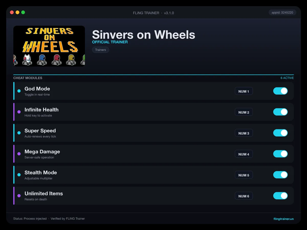 Sinvers on Wheels Trainer interface