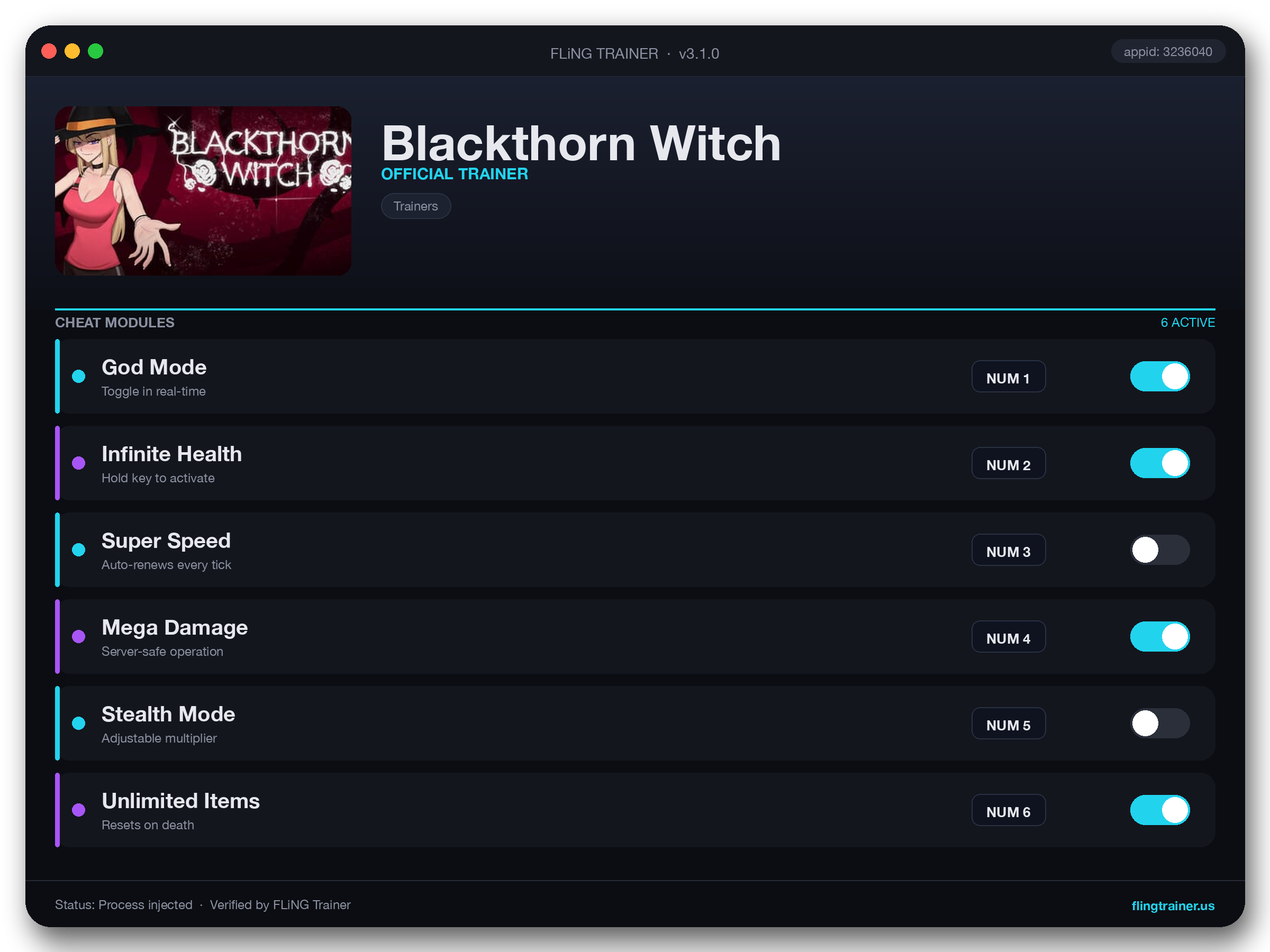 Blackthorn Witch Trainer interface