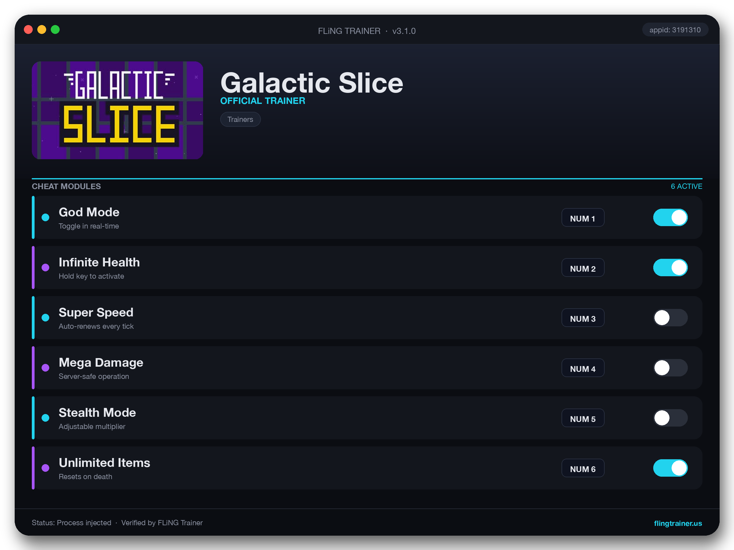 Galactic Slice Trainer interface