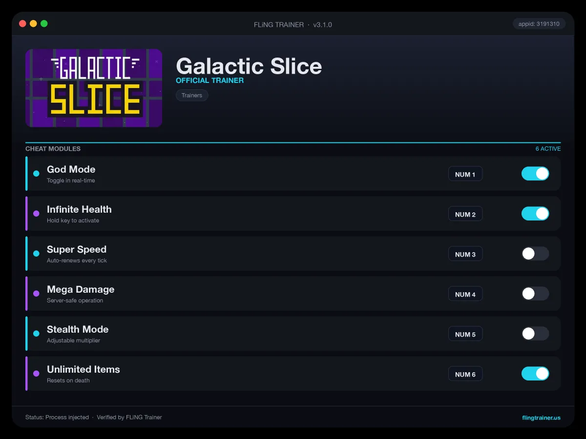 Galactic Slice Trainer interface