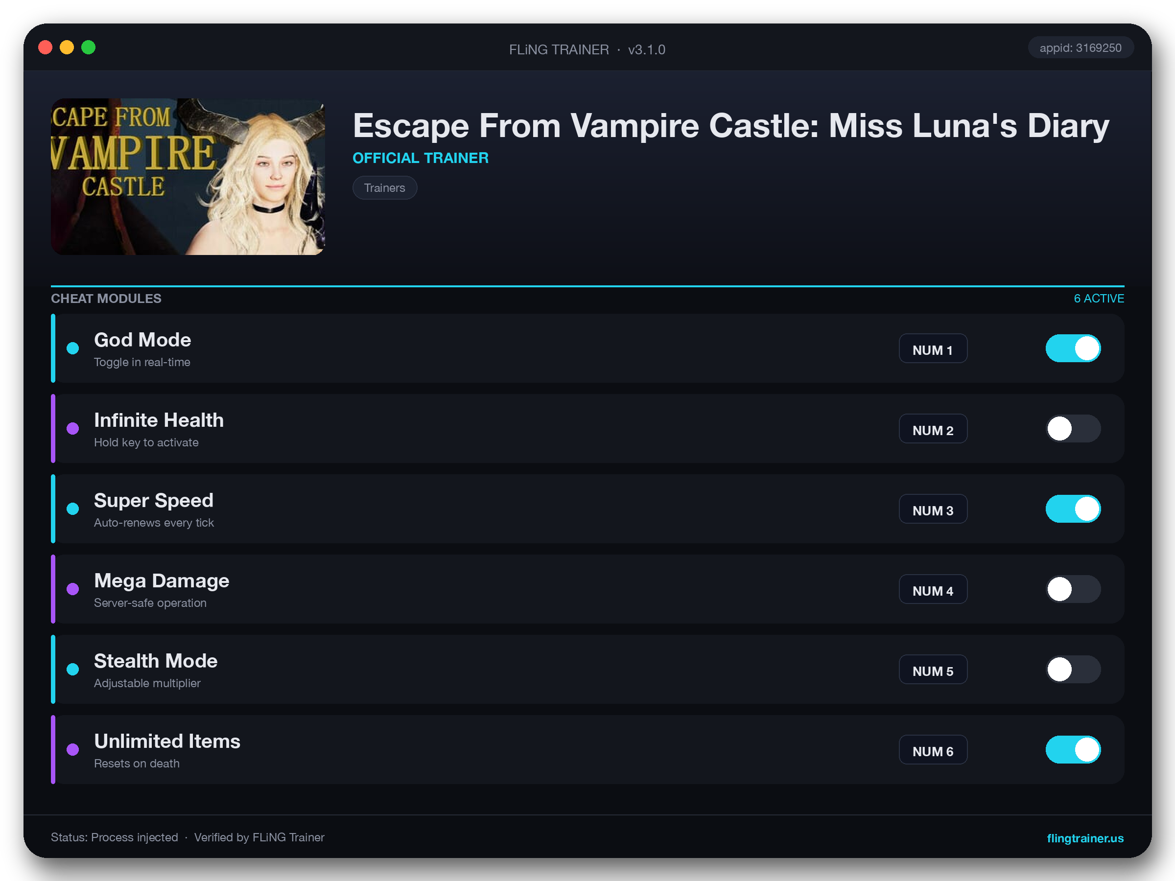 Escape From Vampire Castle: Miss Luna's Diary Trainer interface