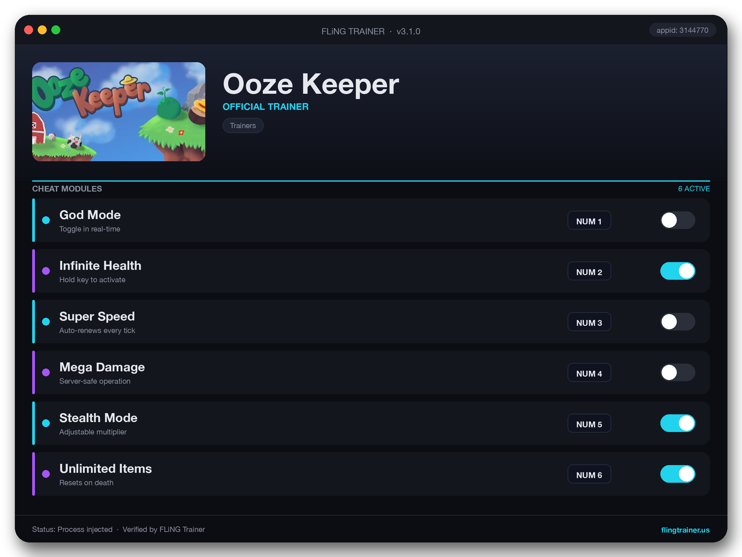 Ooze Keeper Trainer interface