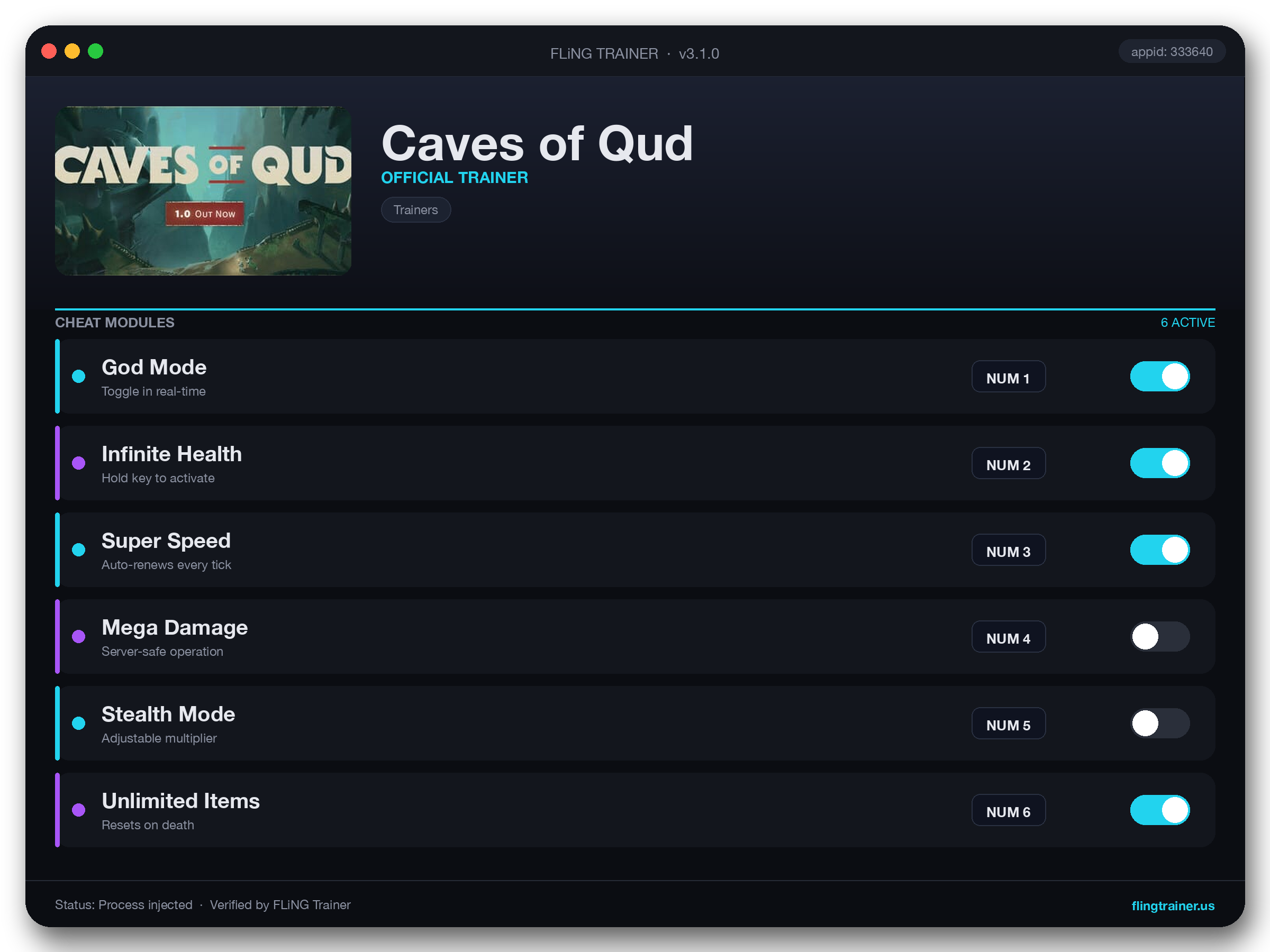 Caves of Qud Trainer interface
