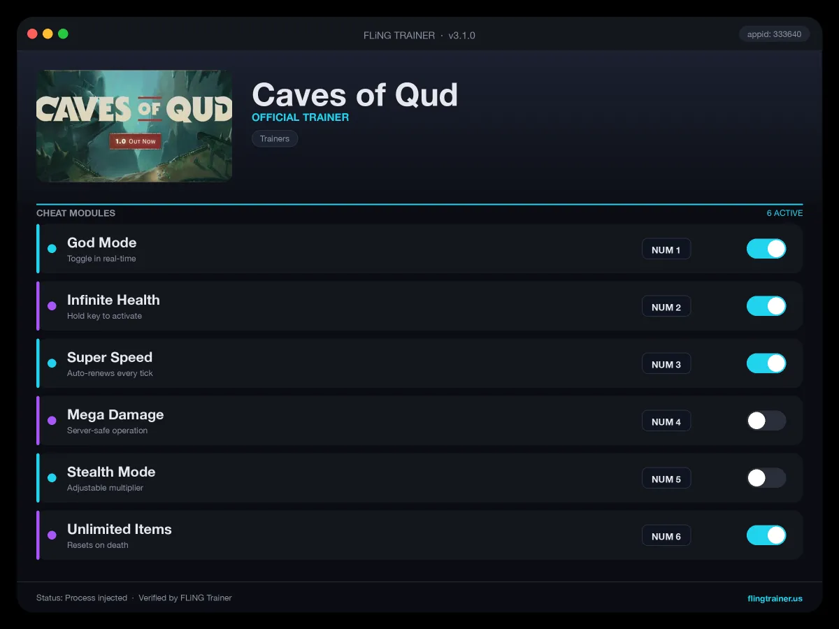 Caves of Qud Trainer interface