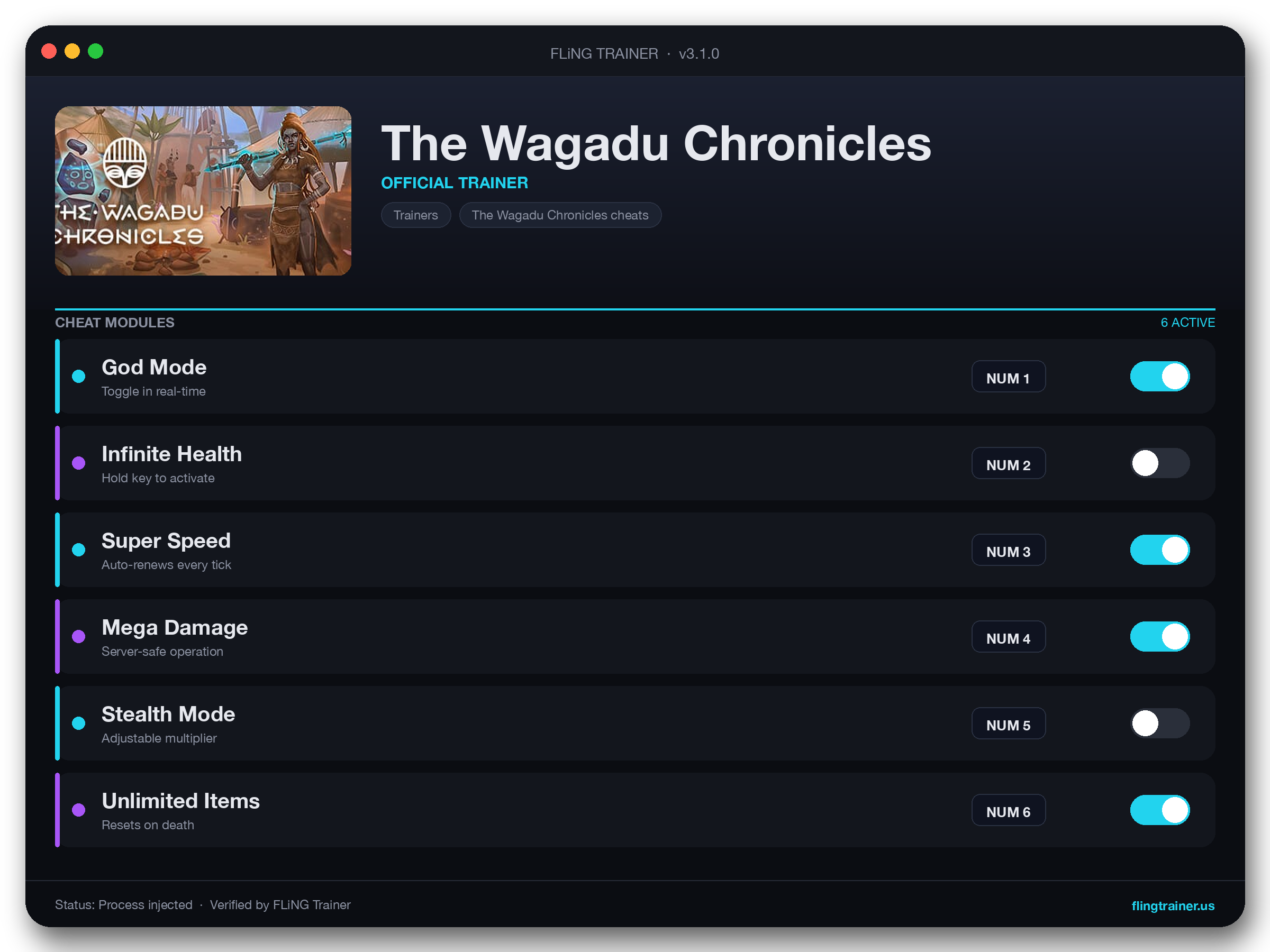 The Wagadu Chronicles Trainer interface