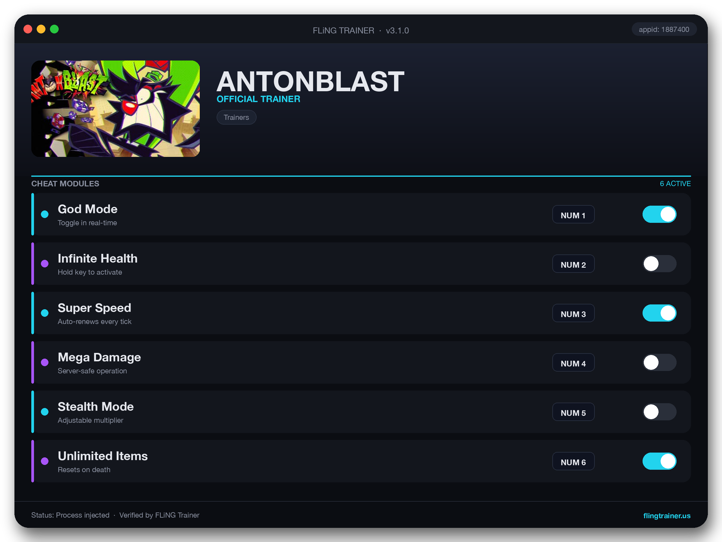 ANTONBLAST Trainer interface