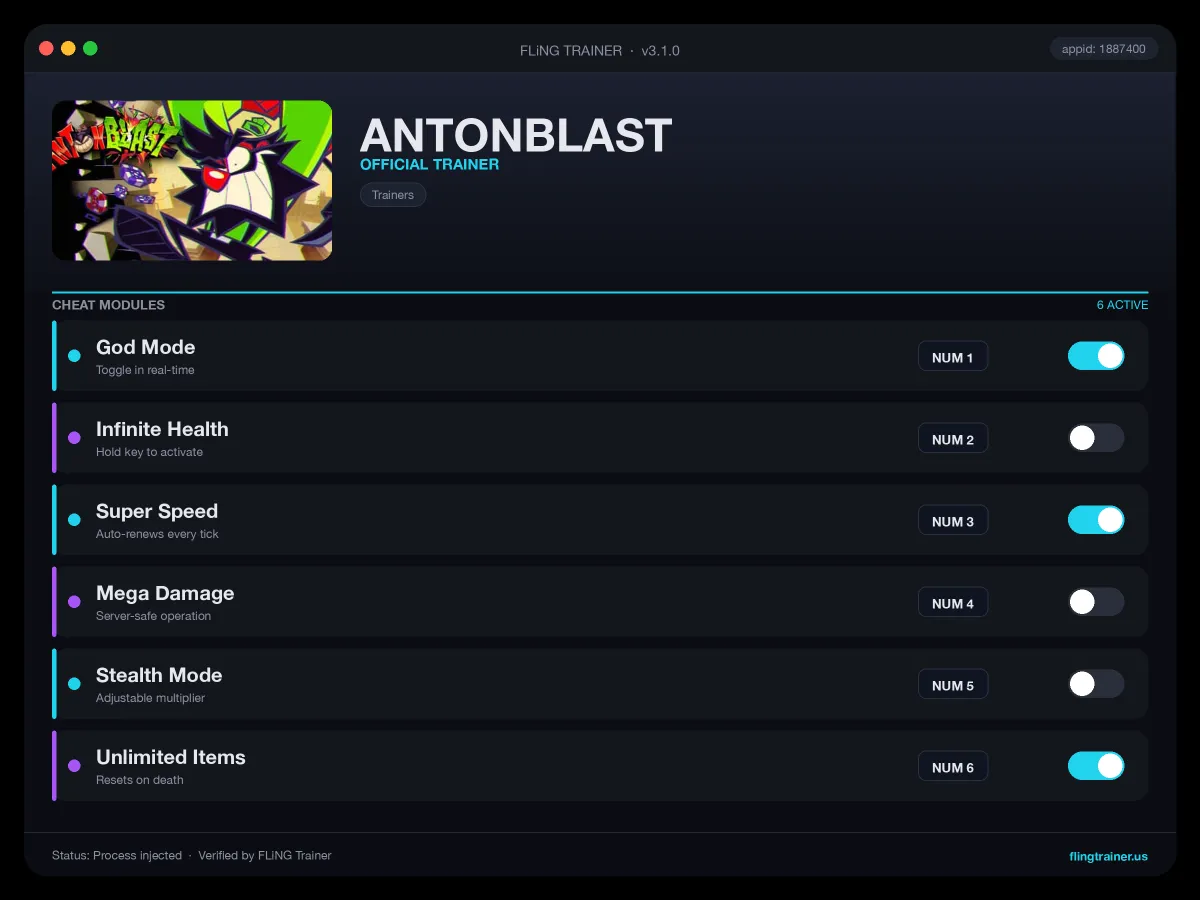 ANTONBLAST Trainer interface