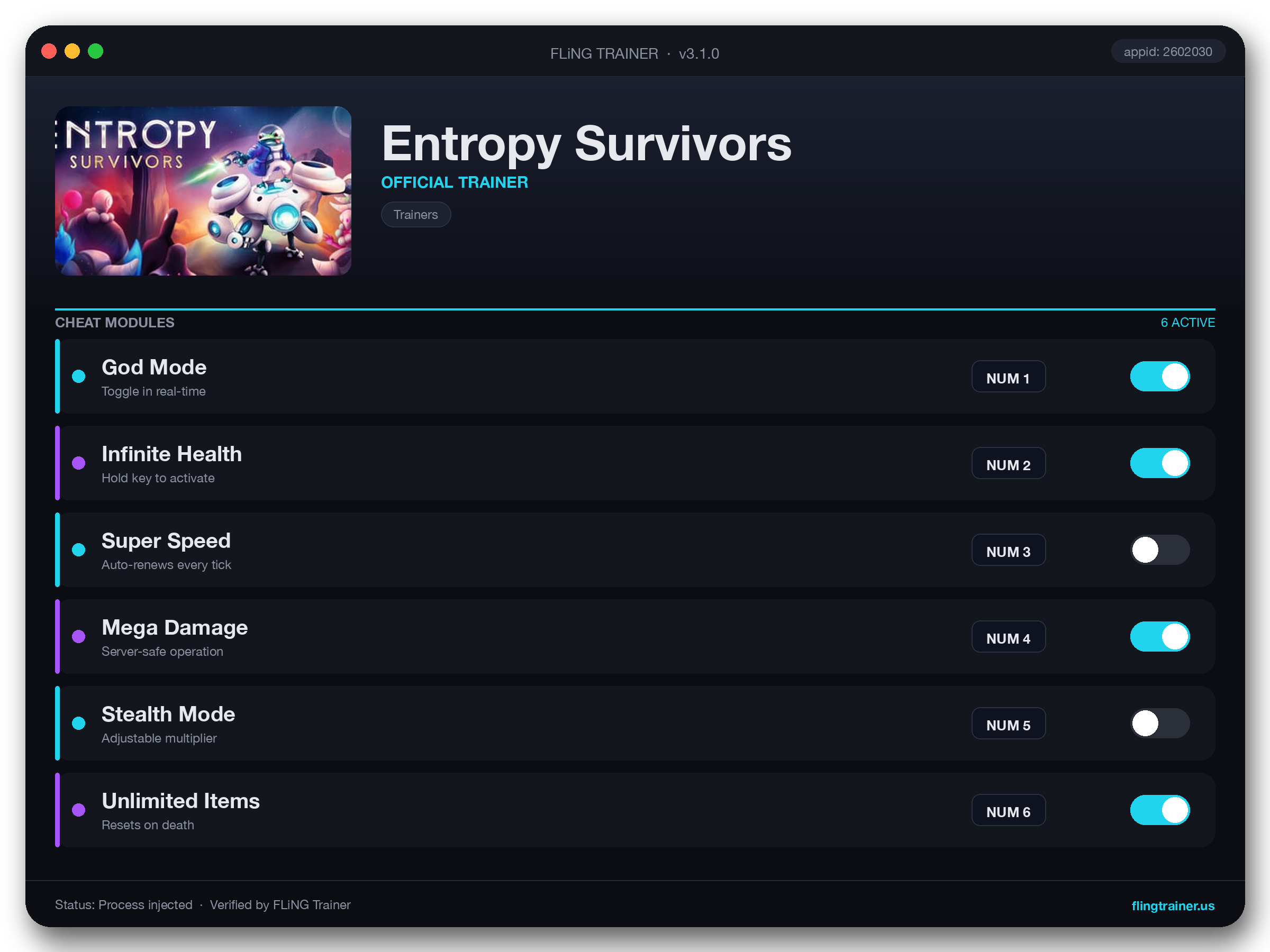 Entropy Survivors Trainer interface