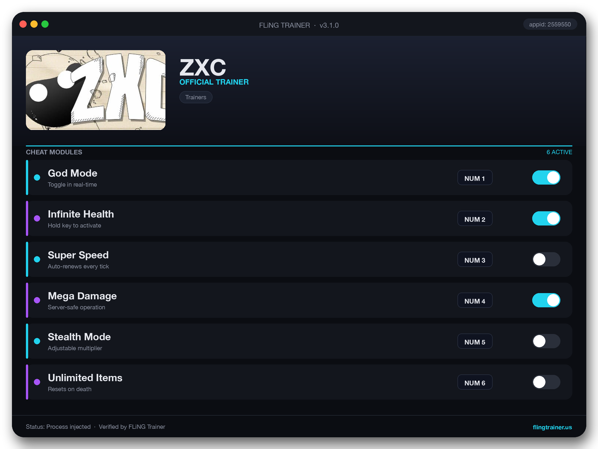 ZXC Trainer interface