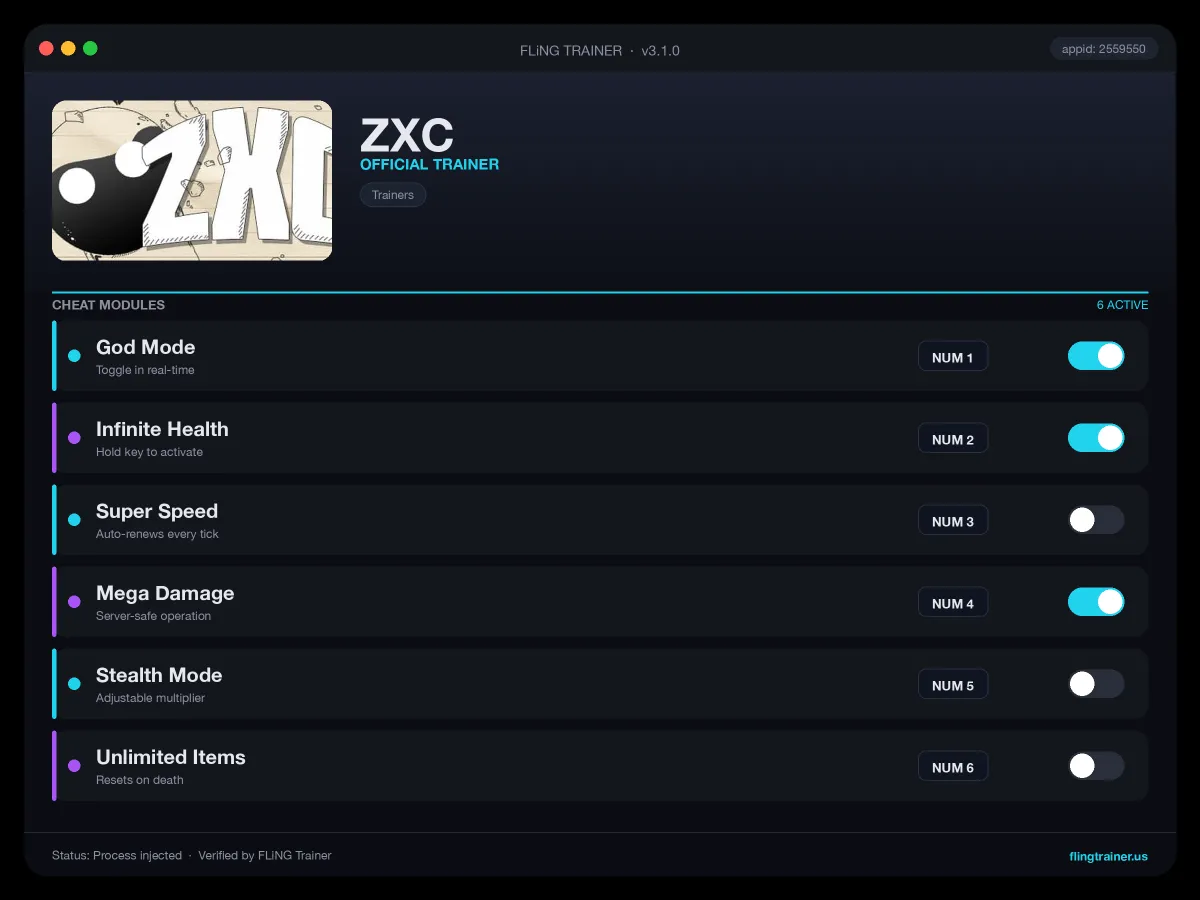 ZXC Trainer interface