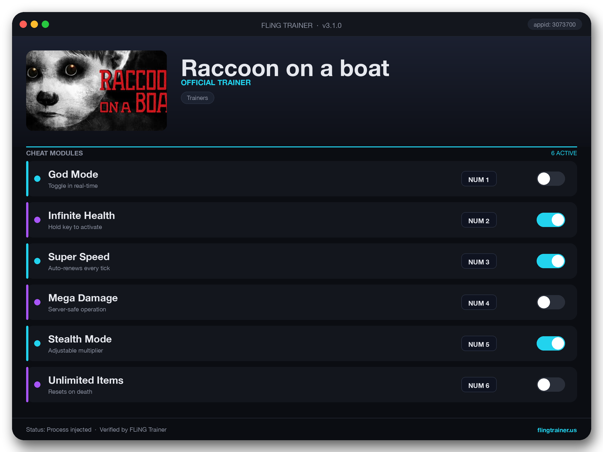 Raccoon on a boat Trainer interface