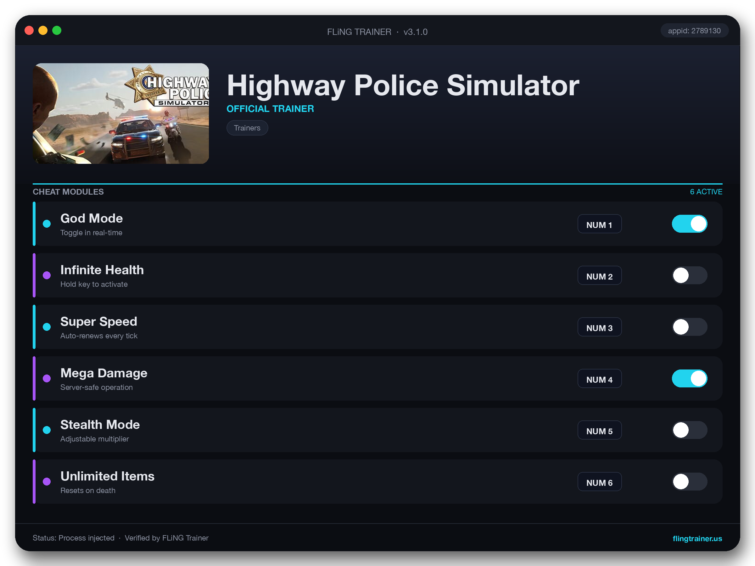 Highway Police Simulator Trainer interface