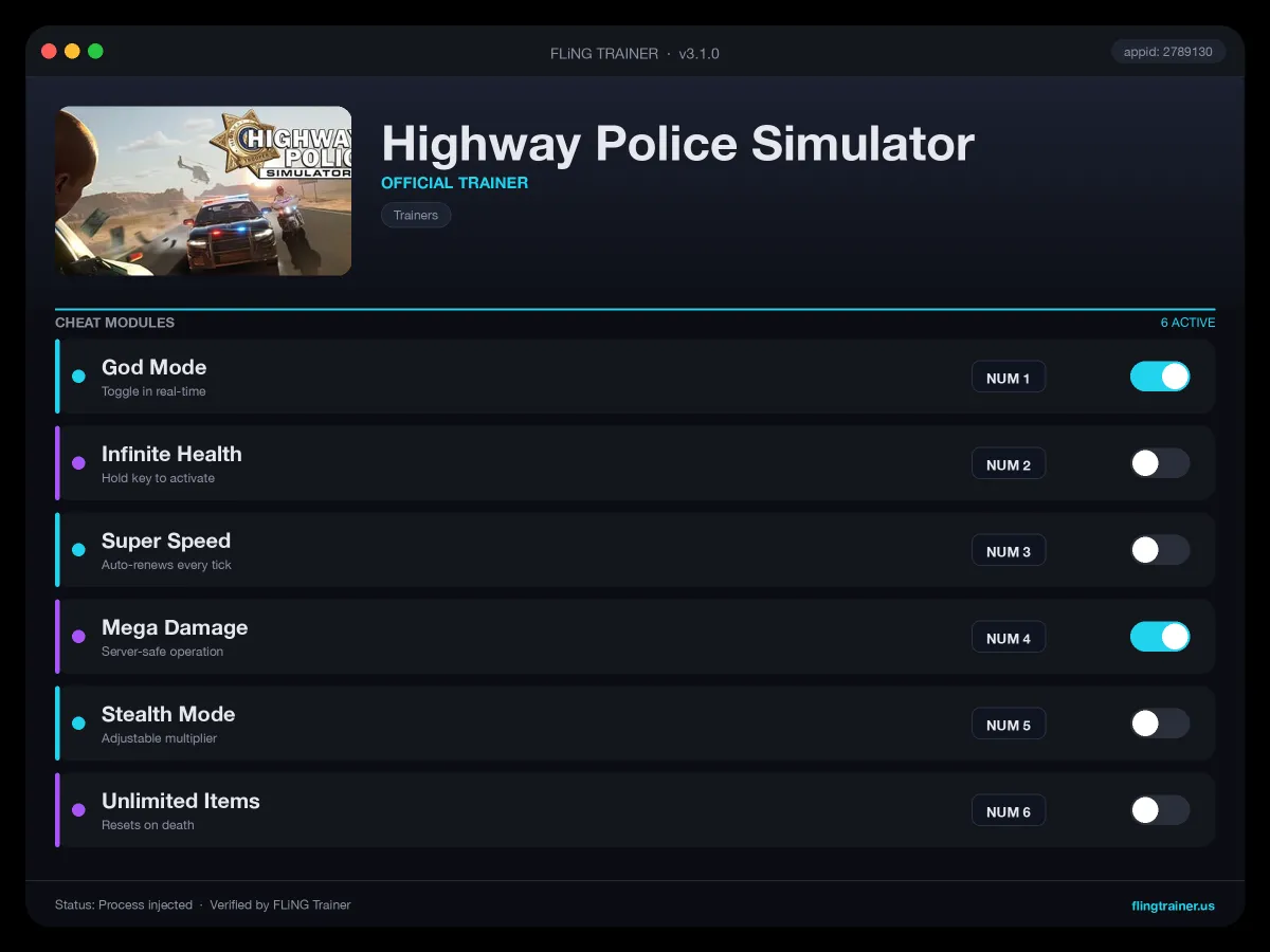 Highway Police Simulator Trainer interface