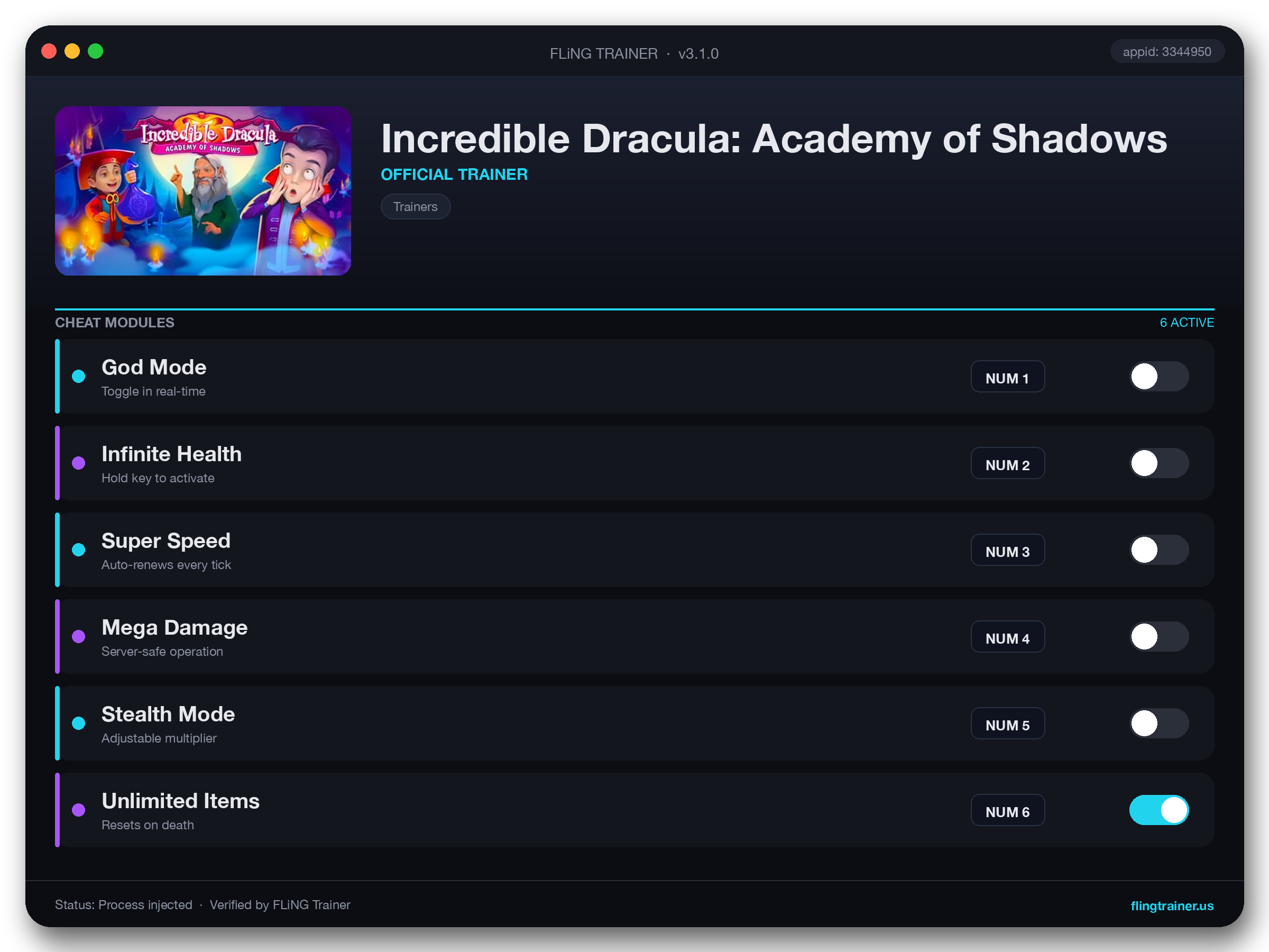 Incredible Dracula: Academy of Shadows Trainer interface