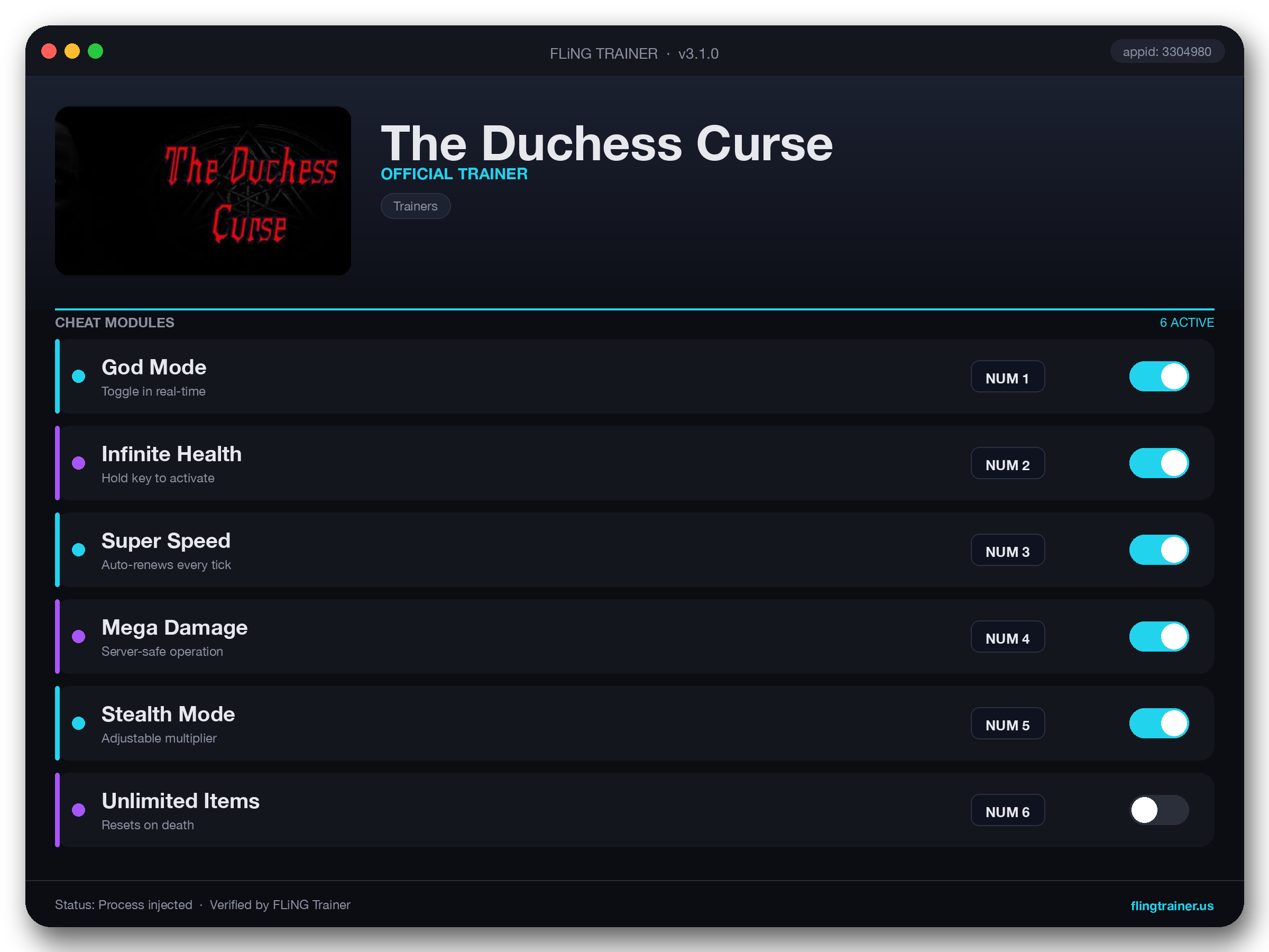 The Duchess Curse Trainer interface