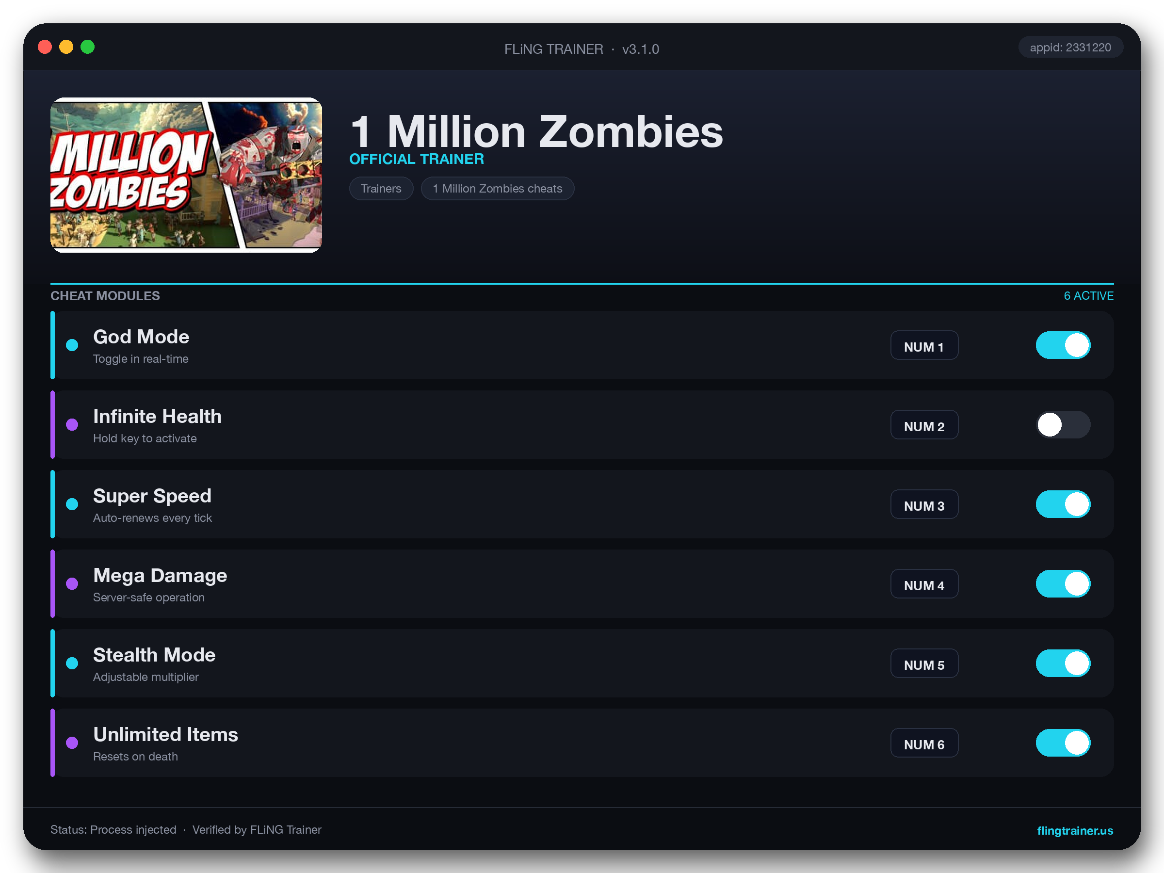 1 Million Zombies Trainer interface