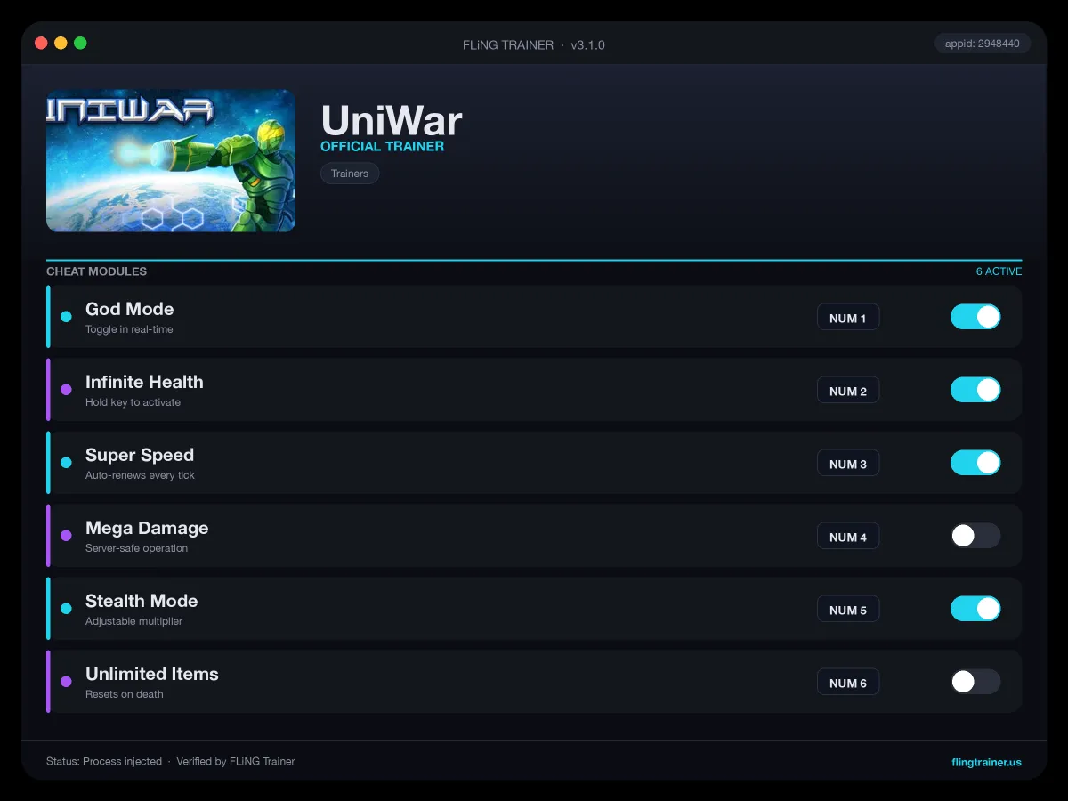 UniWar Trainer interface