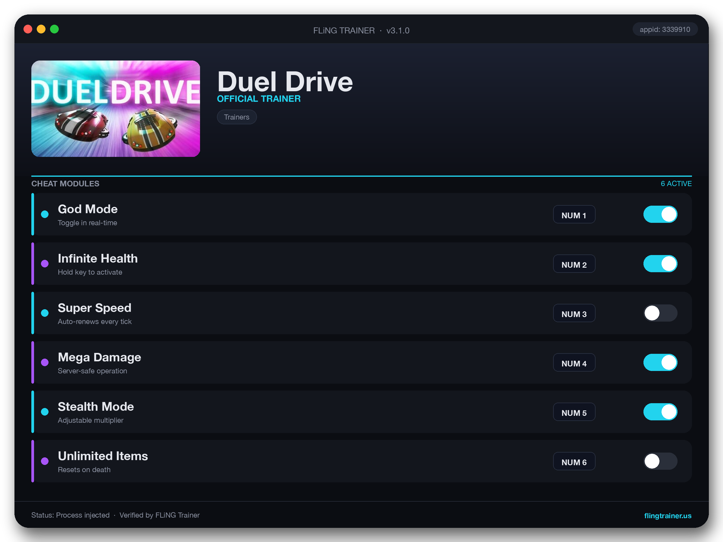 Duel Drive Trainer interface