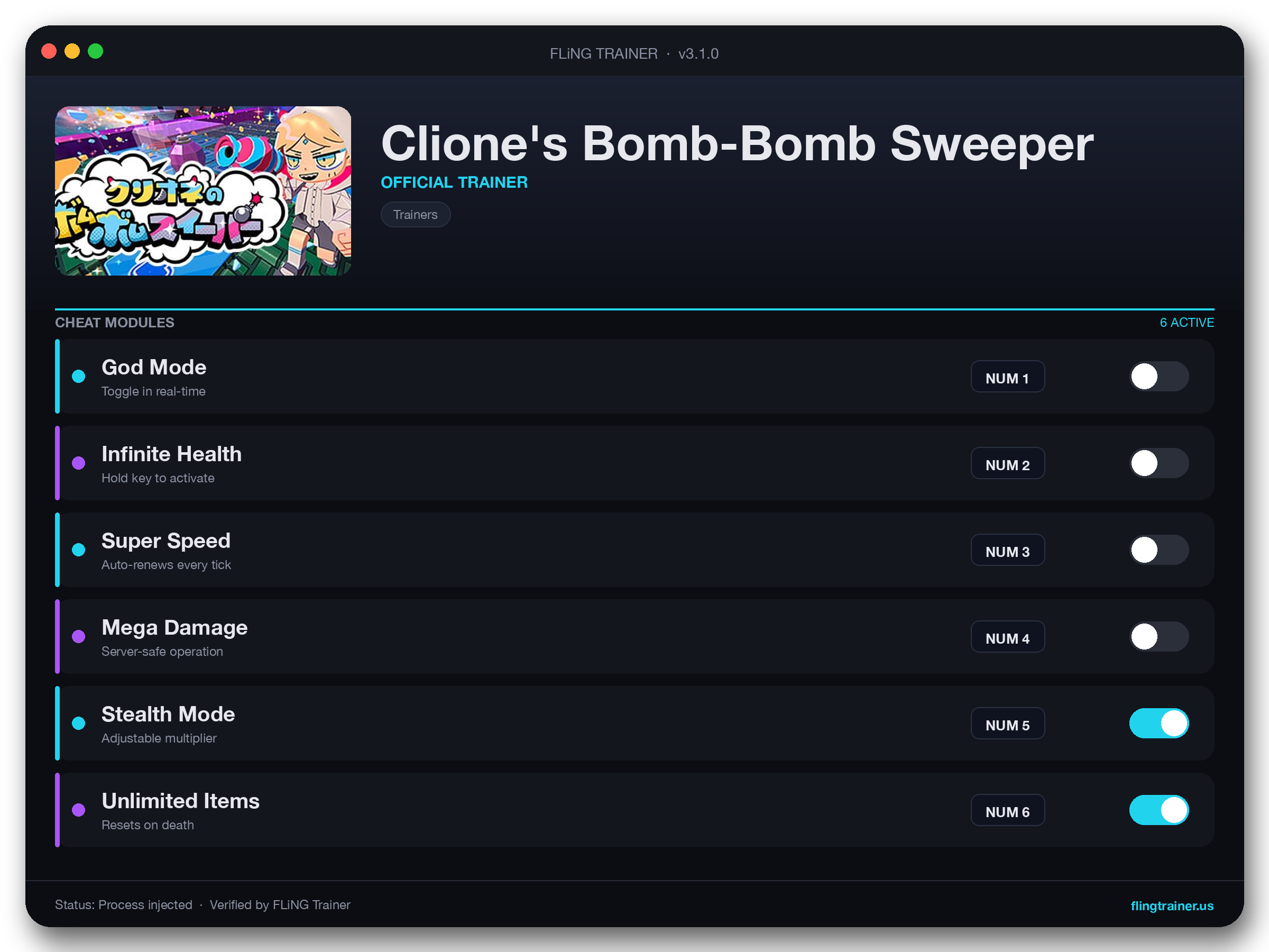 Clione's Bomb-Bomb Sweeper Trainer interface
