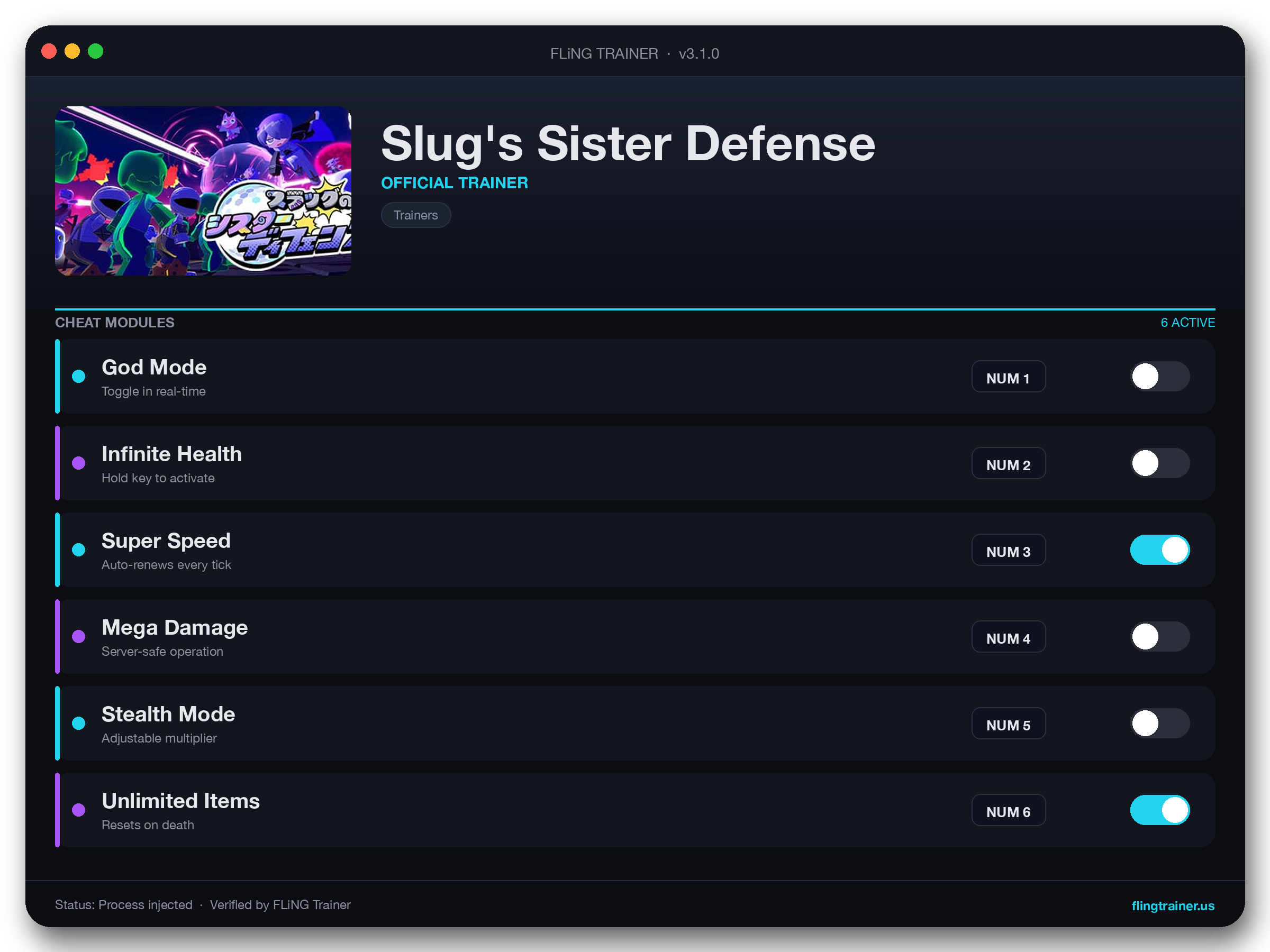 Slug's Sister Defense Trainer interface