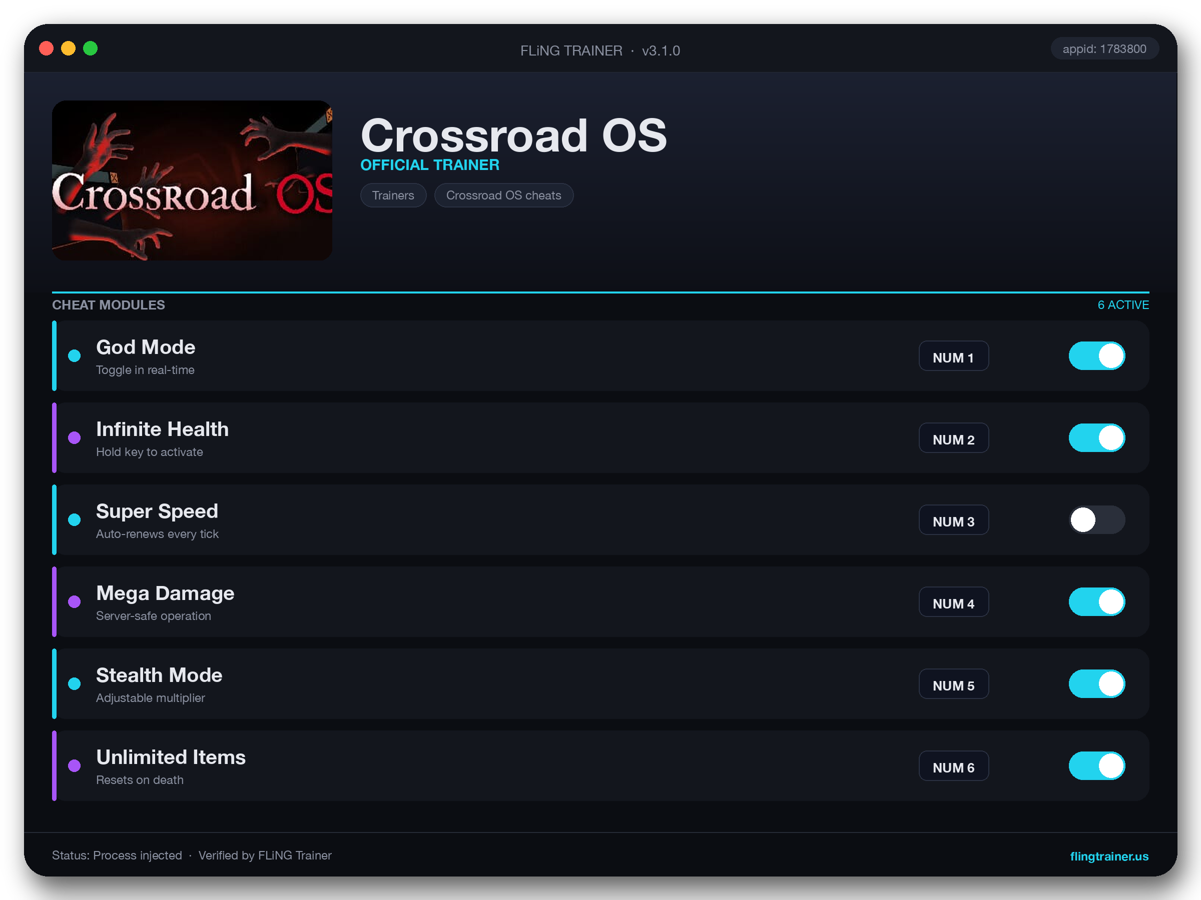 Crossroad OS Trainer interface