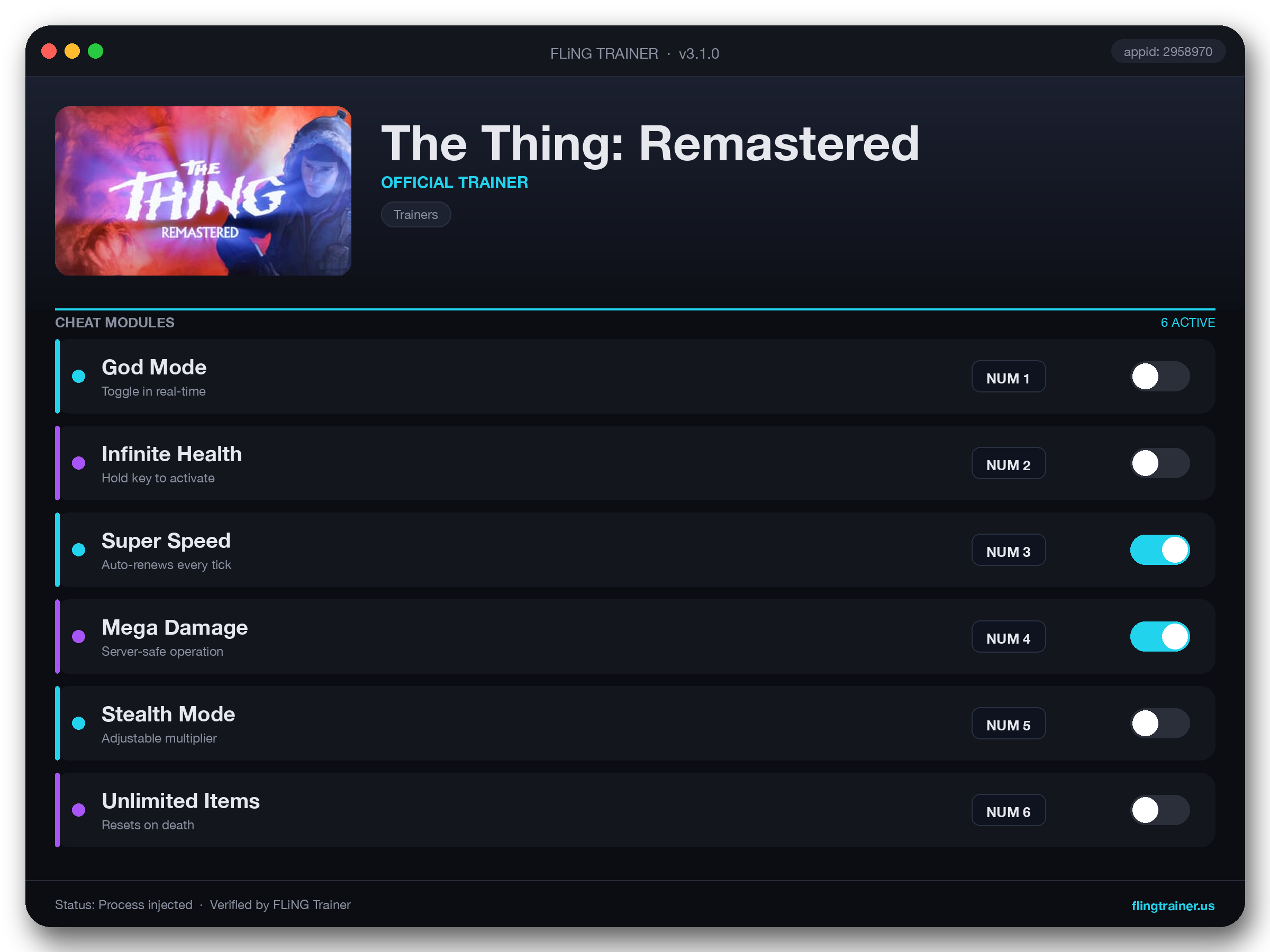 The Thing: Remastered Trainer interface