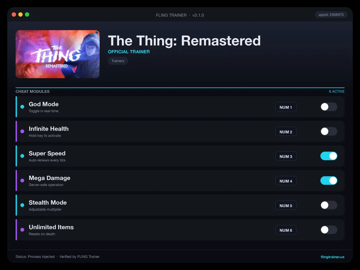 The Thing: Remastered Trainer interface