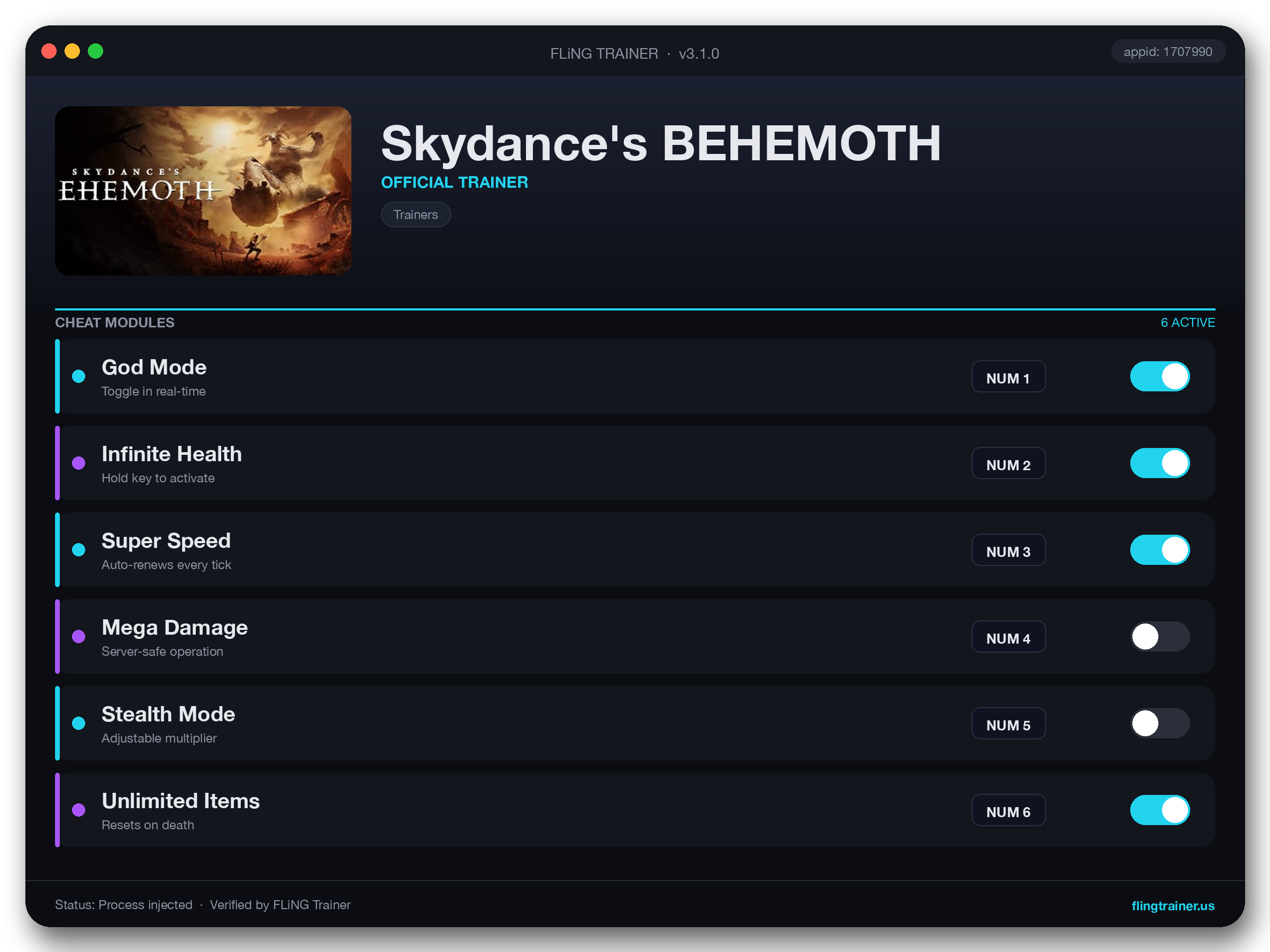 Skydance's BEHEMOTH Trainer interface