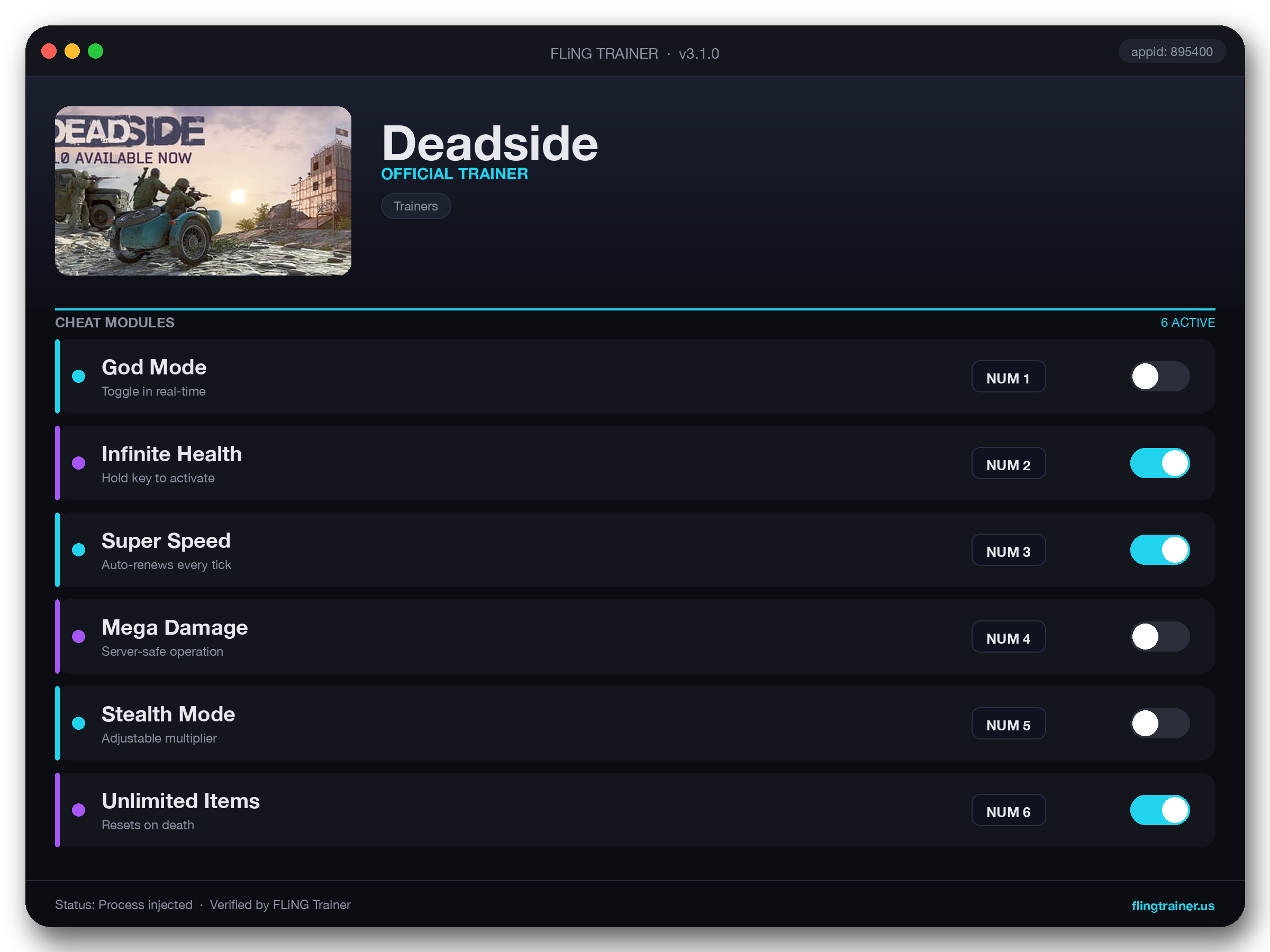 Deadside Trainer interface
