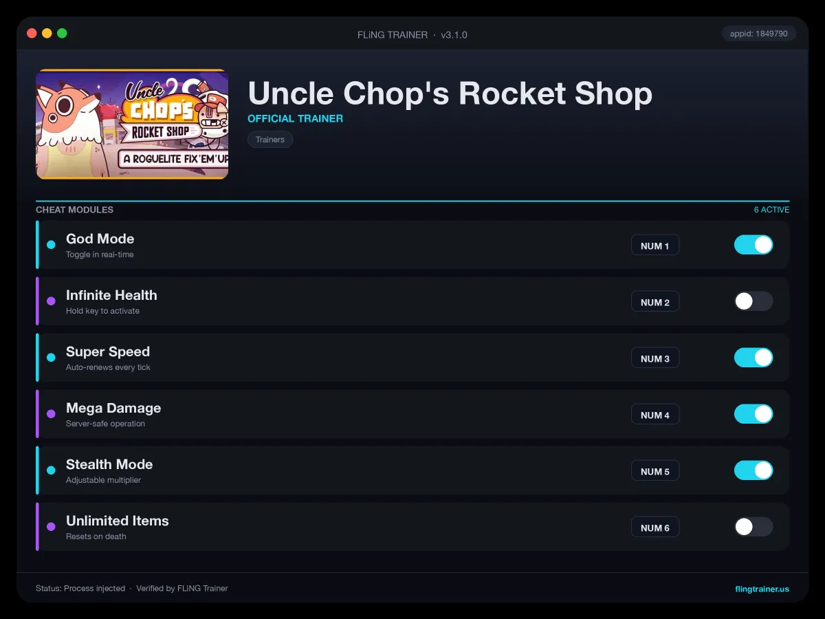 Uncle Chop's Rocket Shop Trainer interface