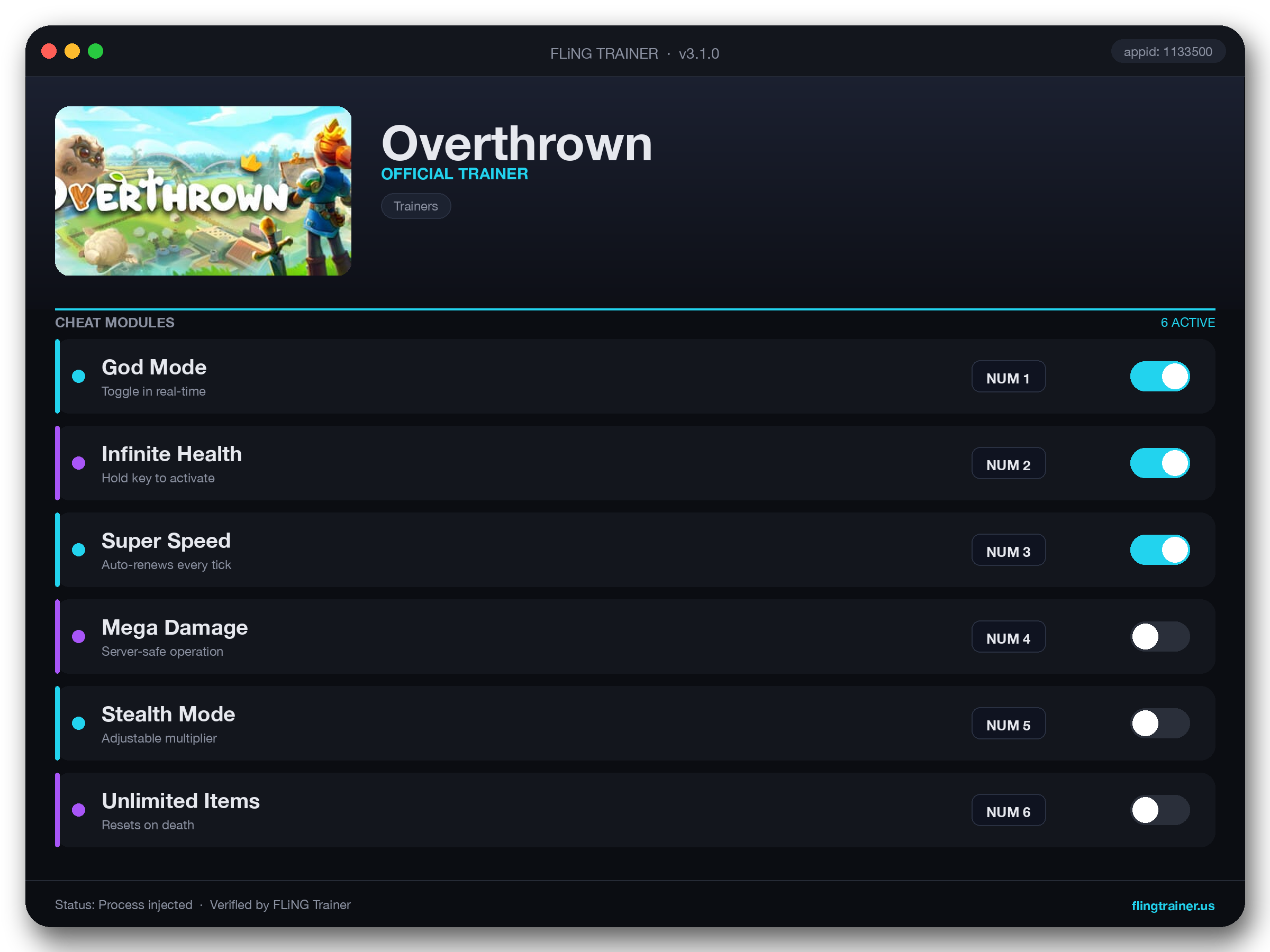 Overthrown Trainer interface