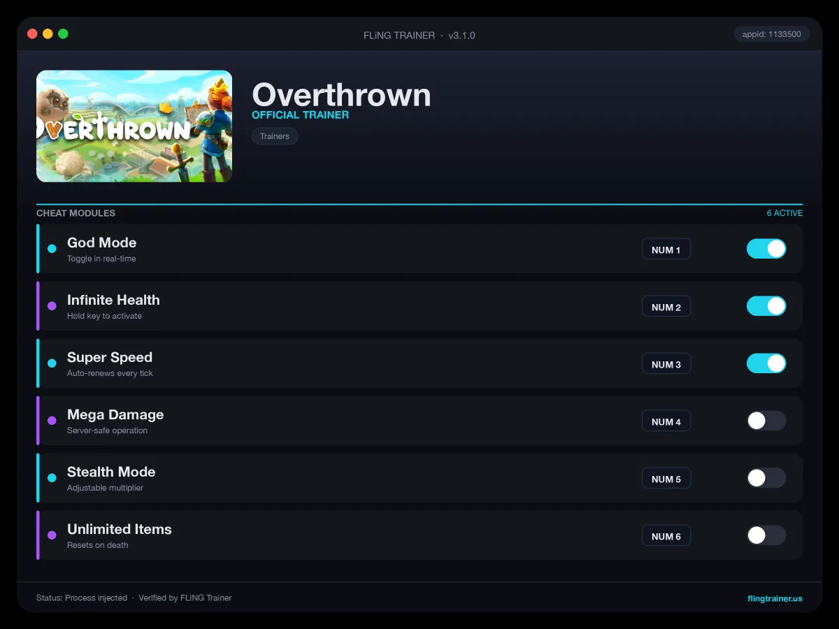 Overthrown Trainer interface
