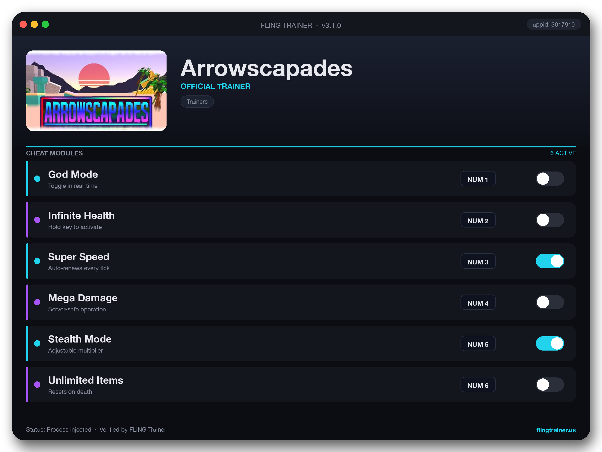 Arrowscapades Trainer interface