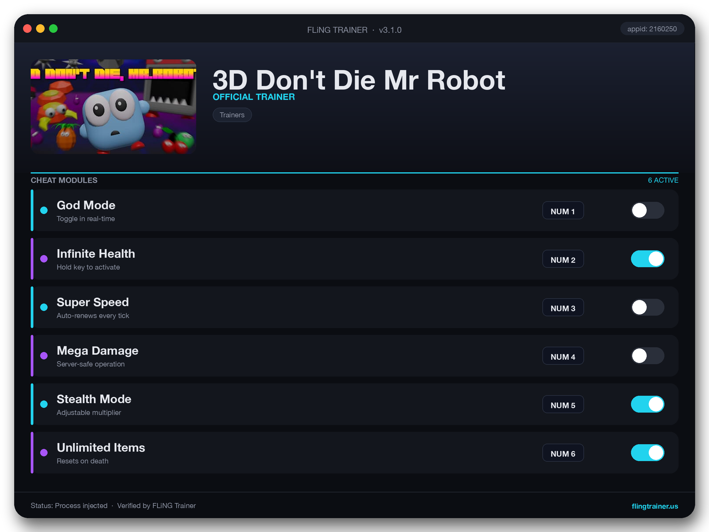 3D Don't Die Mr Robot Trainer interface
