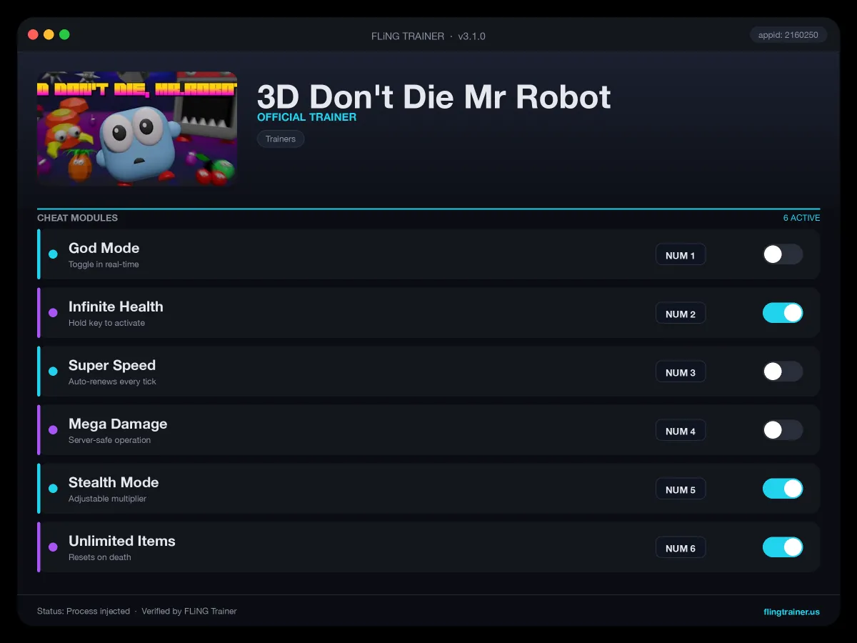 3D Don't Die Mr Robot Trainer interface