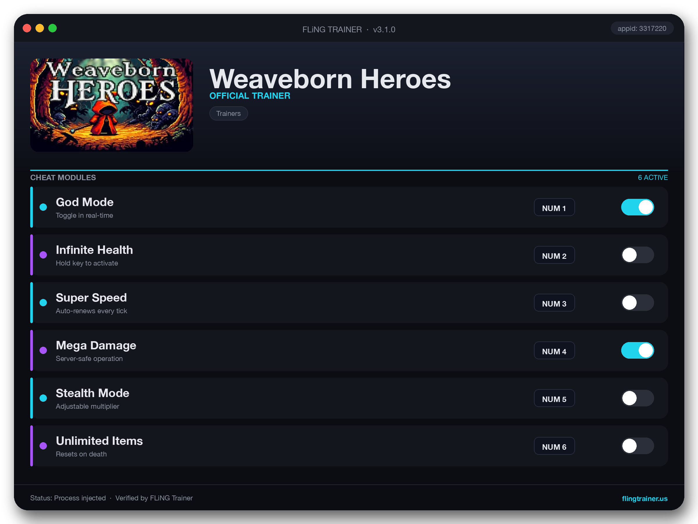 Weaveborn Heroes Trainer interface