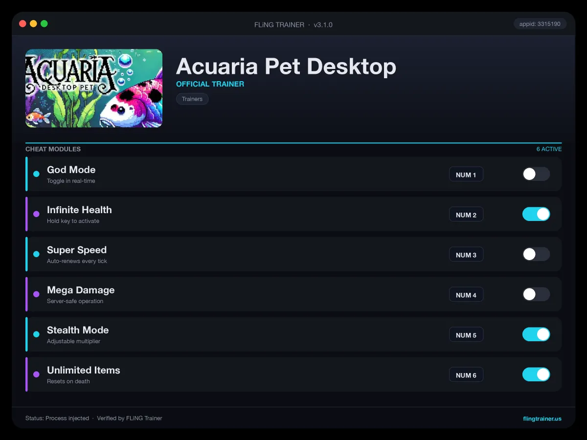 Acuaria Pet Desktop Trainer interface