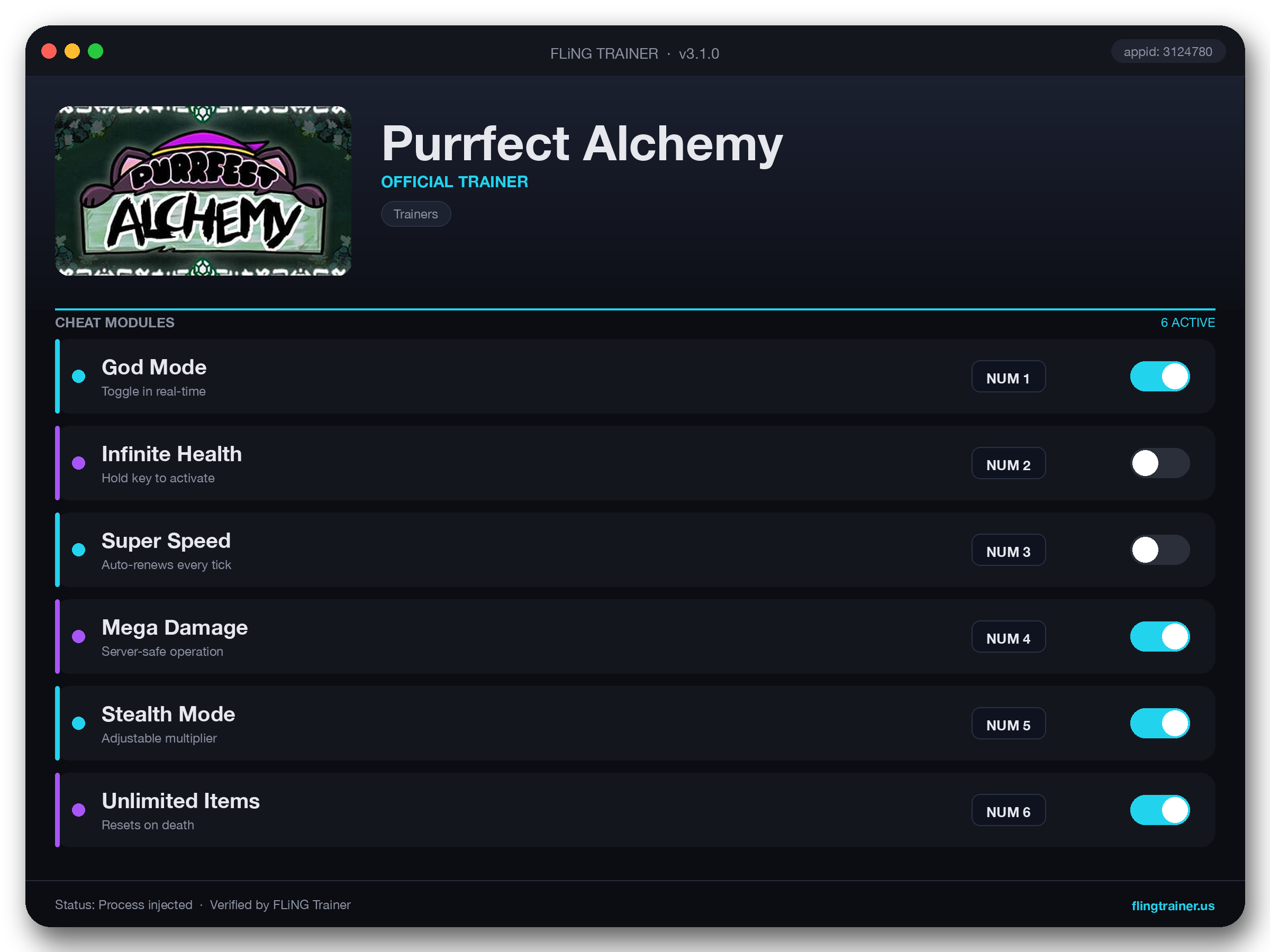 Purrfect Alchemy Trainer interface