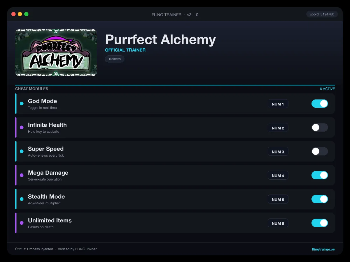Purrfect Alchemy Trainer interface