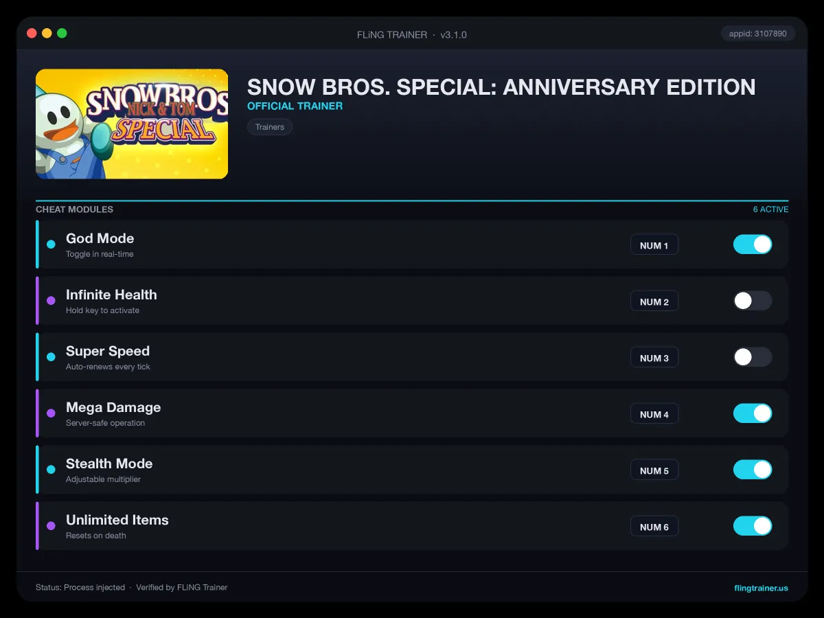 SNOW BROS. SPECIAL: ANNIVERSARY EDITION Trainer interface