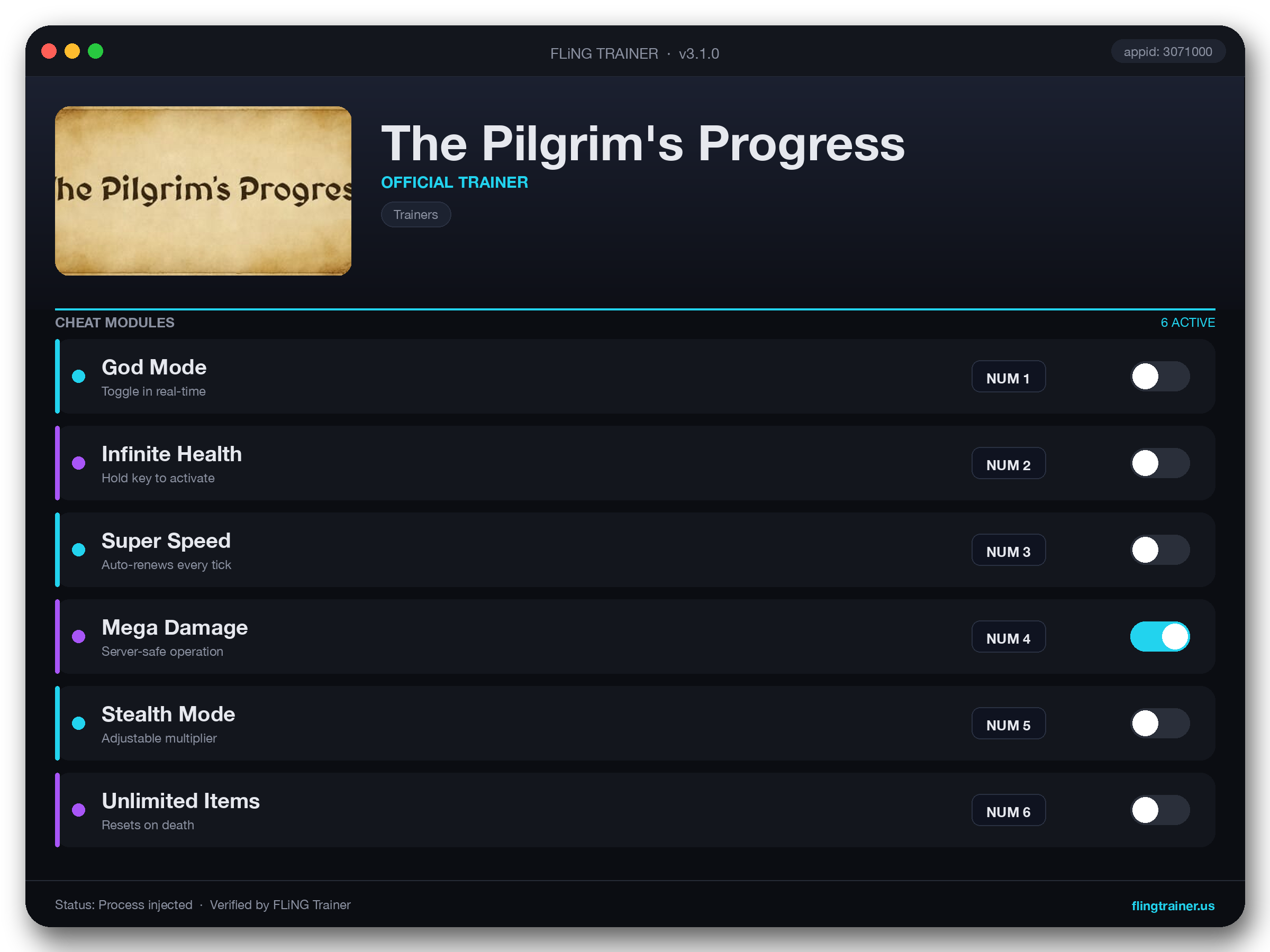 The Pilgrim's Progress Trainer interface
