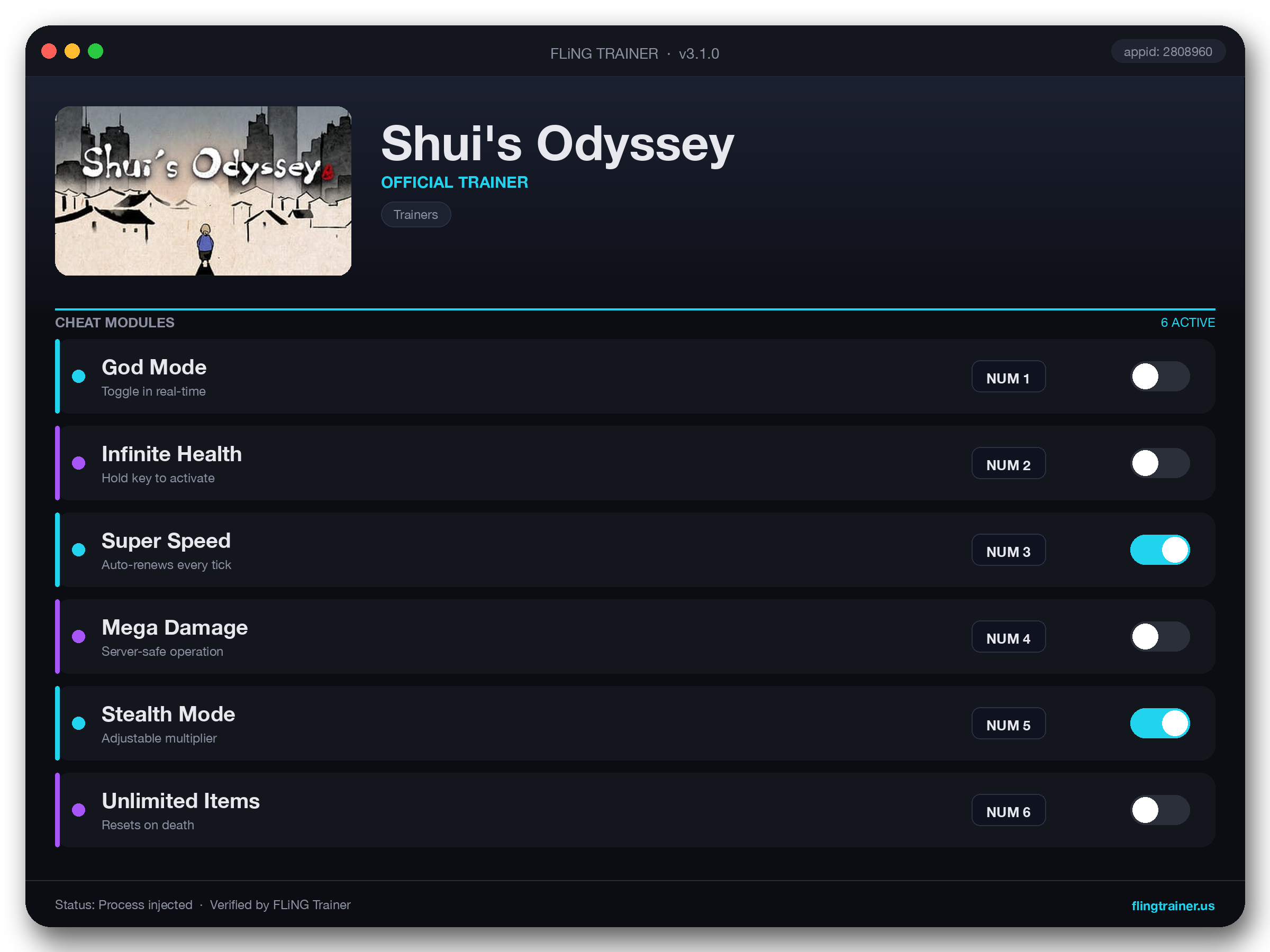 Shui's Odyssey Trainer interface