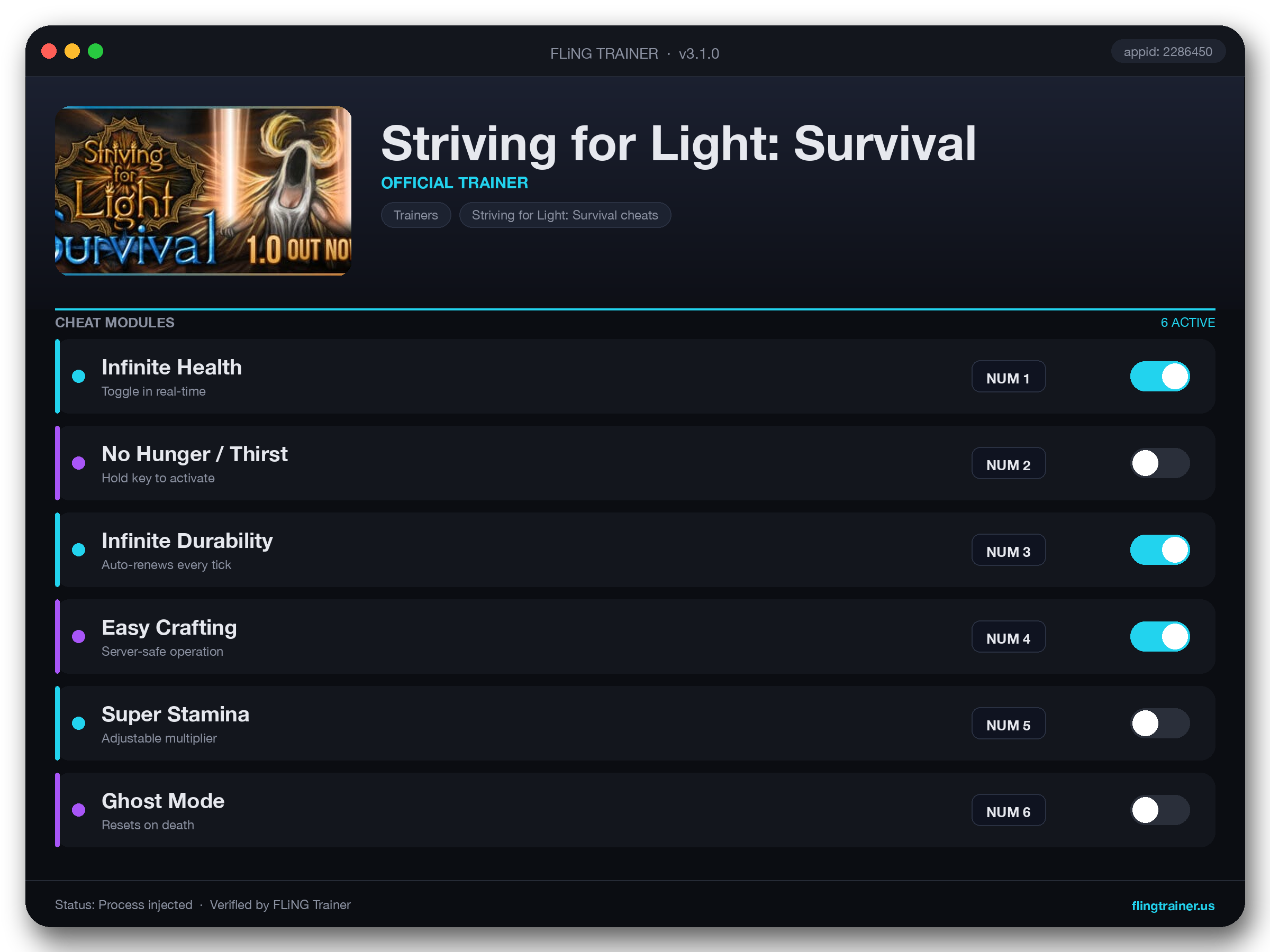 Striving for Light: Survival Trainer interface